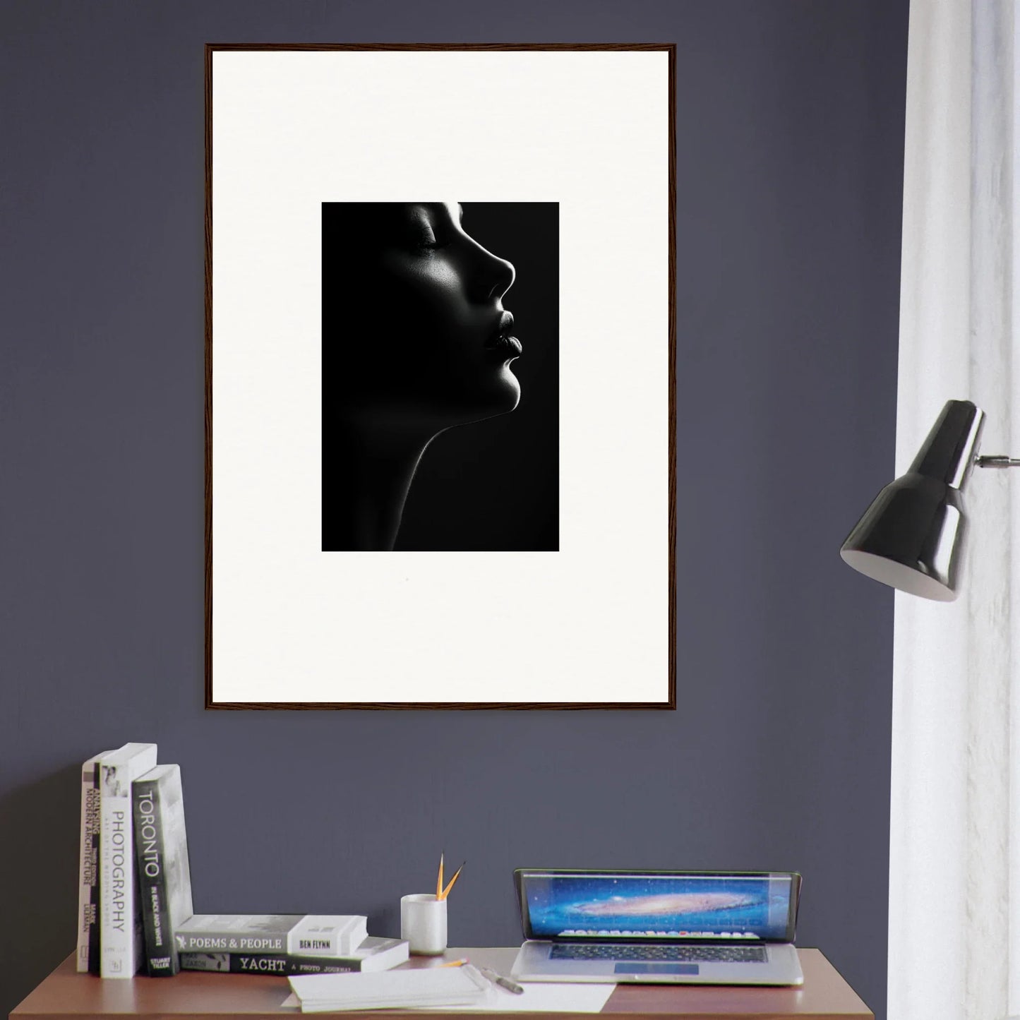 Black and white silhouette profile in a premium framed wall art, Silhouette’s Siren Special Edition