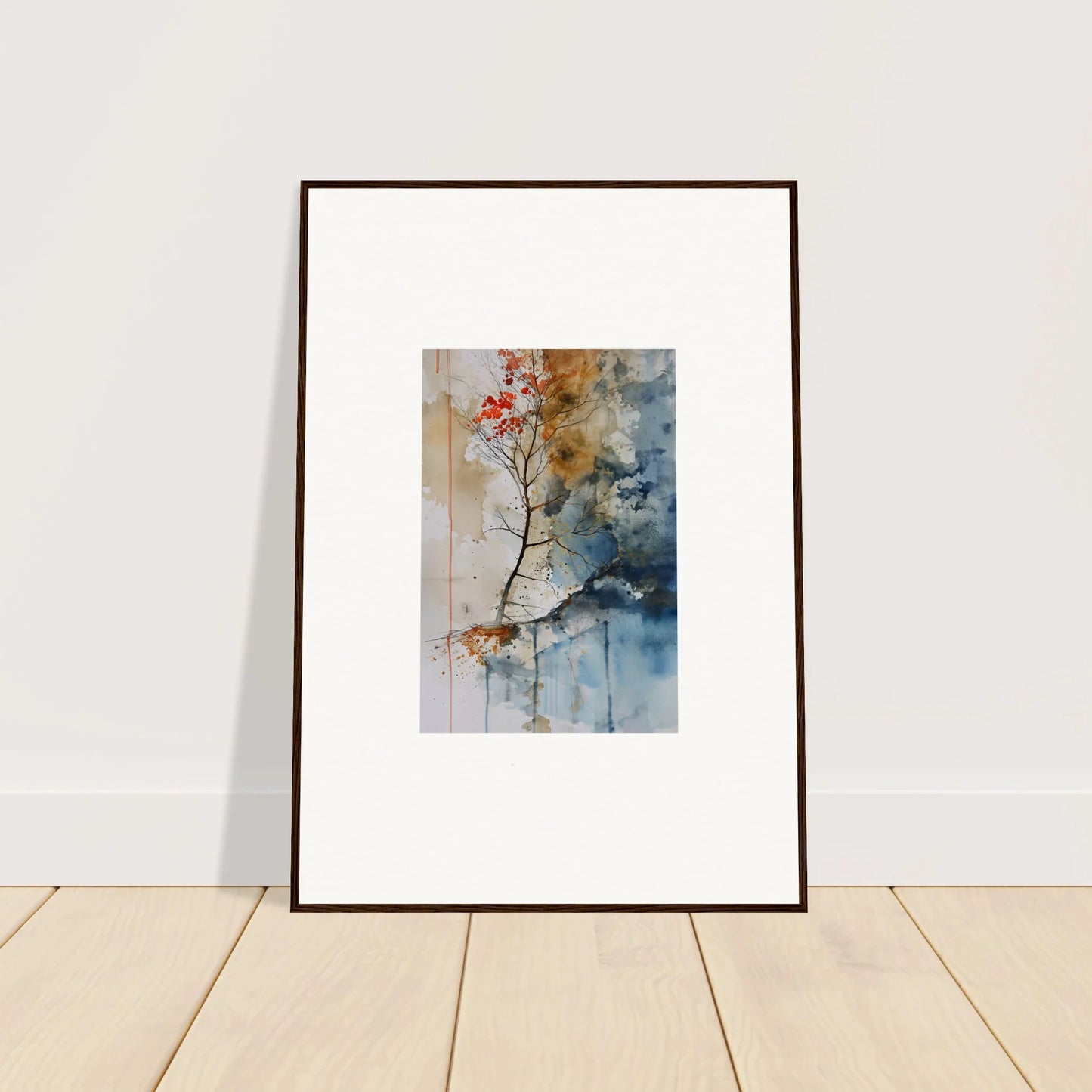 Framed watercolor wall art of delicate flowers for stylish room decoration, Autumn Echoes