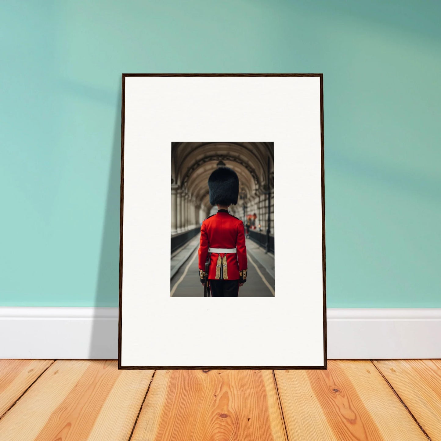 Framed wall art of a royal guard in red, featured in Scarlet Temporal Century