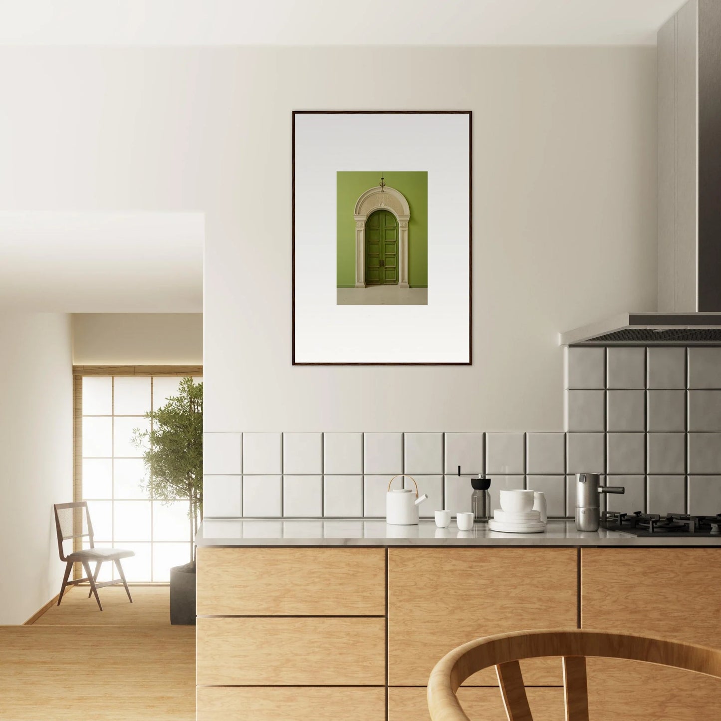 Framed wall art featuring a stunning arched green doorway in the Verdant Luminary Portal
