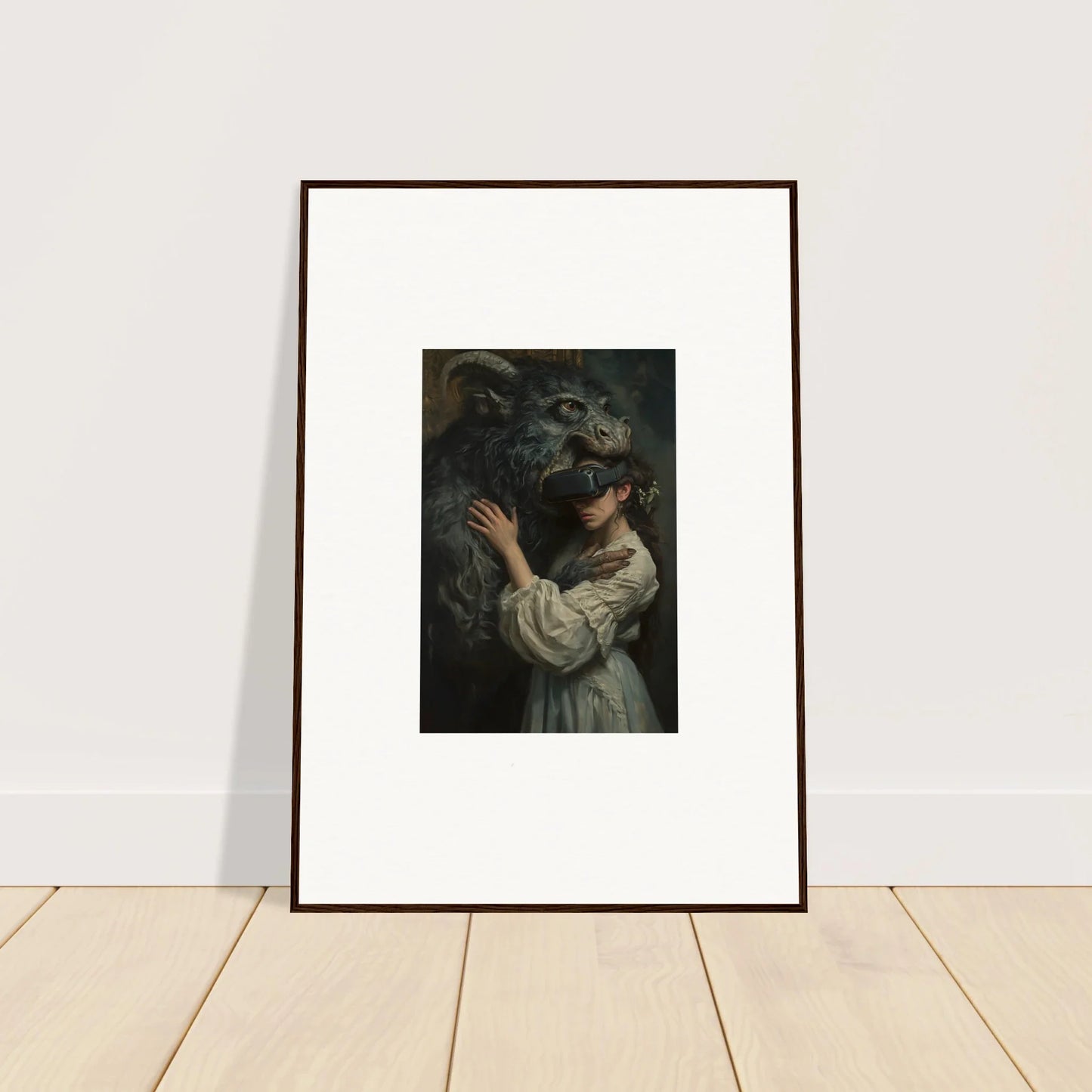 Framed wall art of a person in white exhaling smoke from Love, Reality Monster special edition