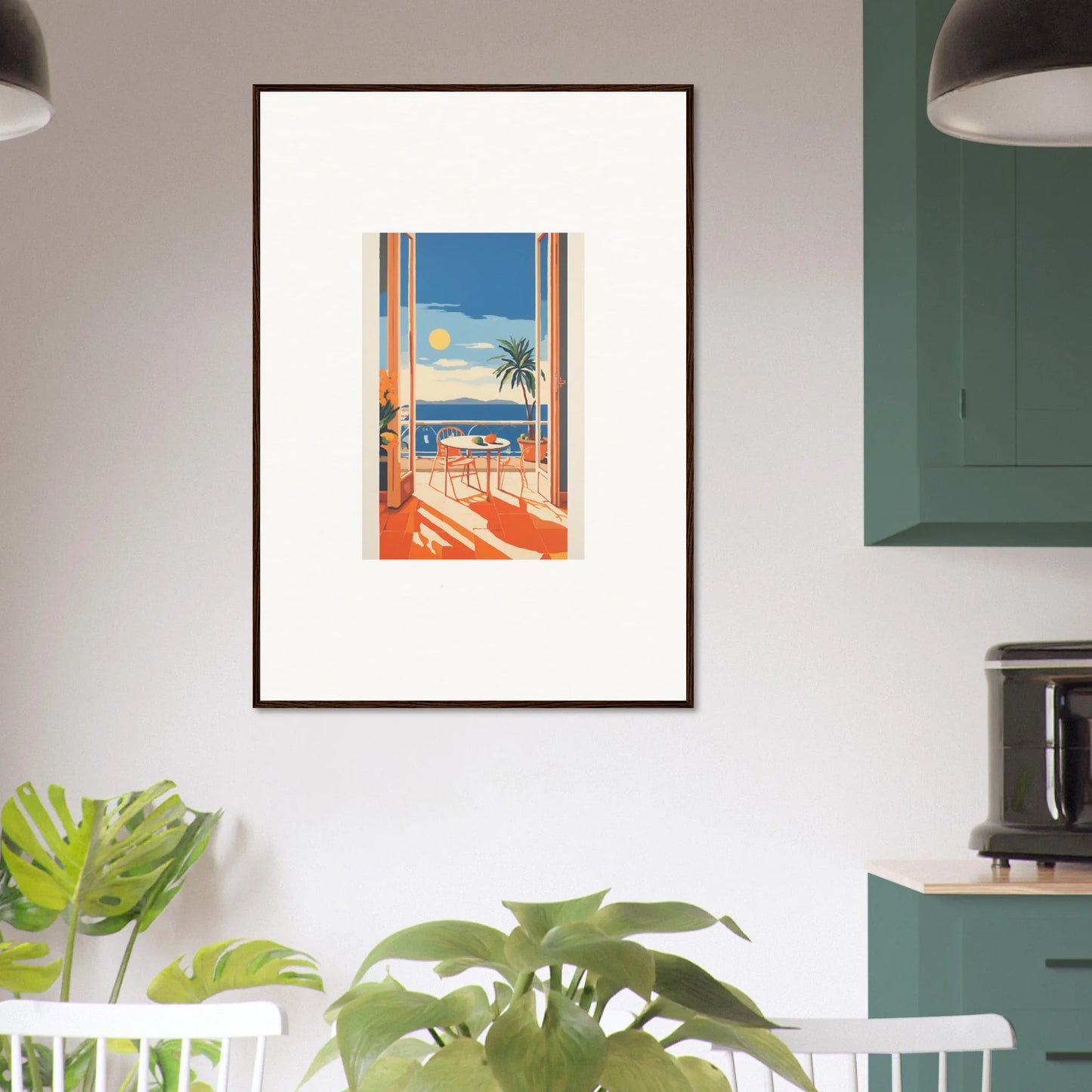 Framed poster of a tropical beach view for Tranquil Mirage Brunch special edition art™