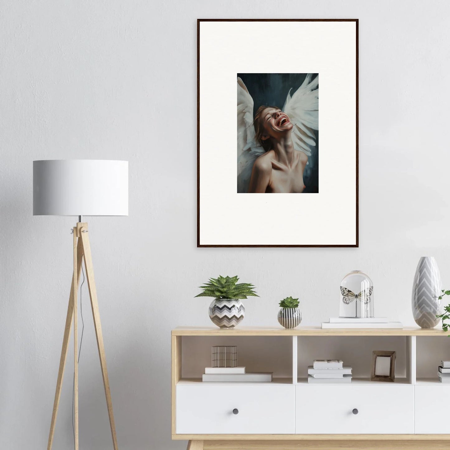 Framed portrait of a person with an emotive expression, perfect wall art for room decoration
