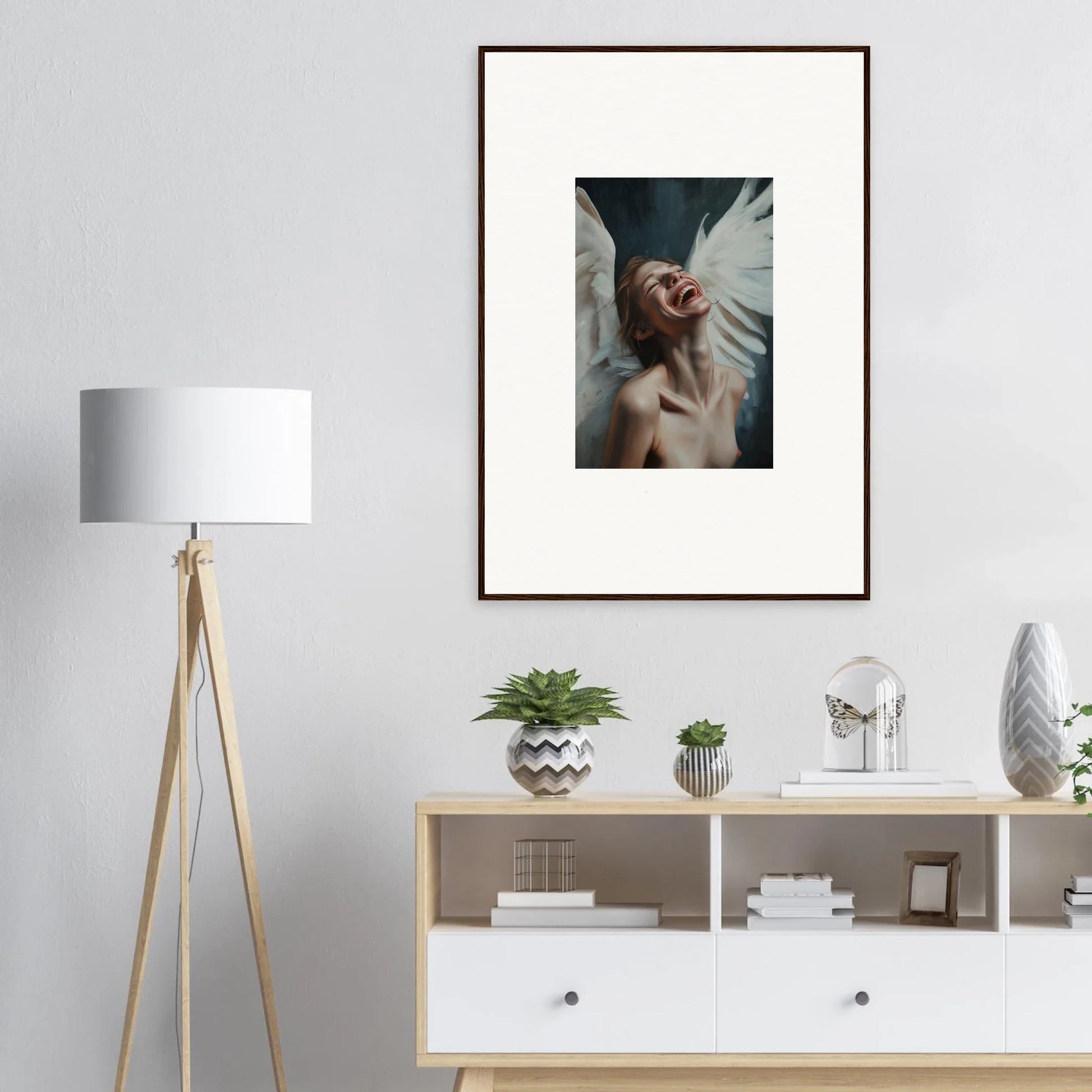 Framed portrait of a person with an emotive expression, perfect wall art for room decoration