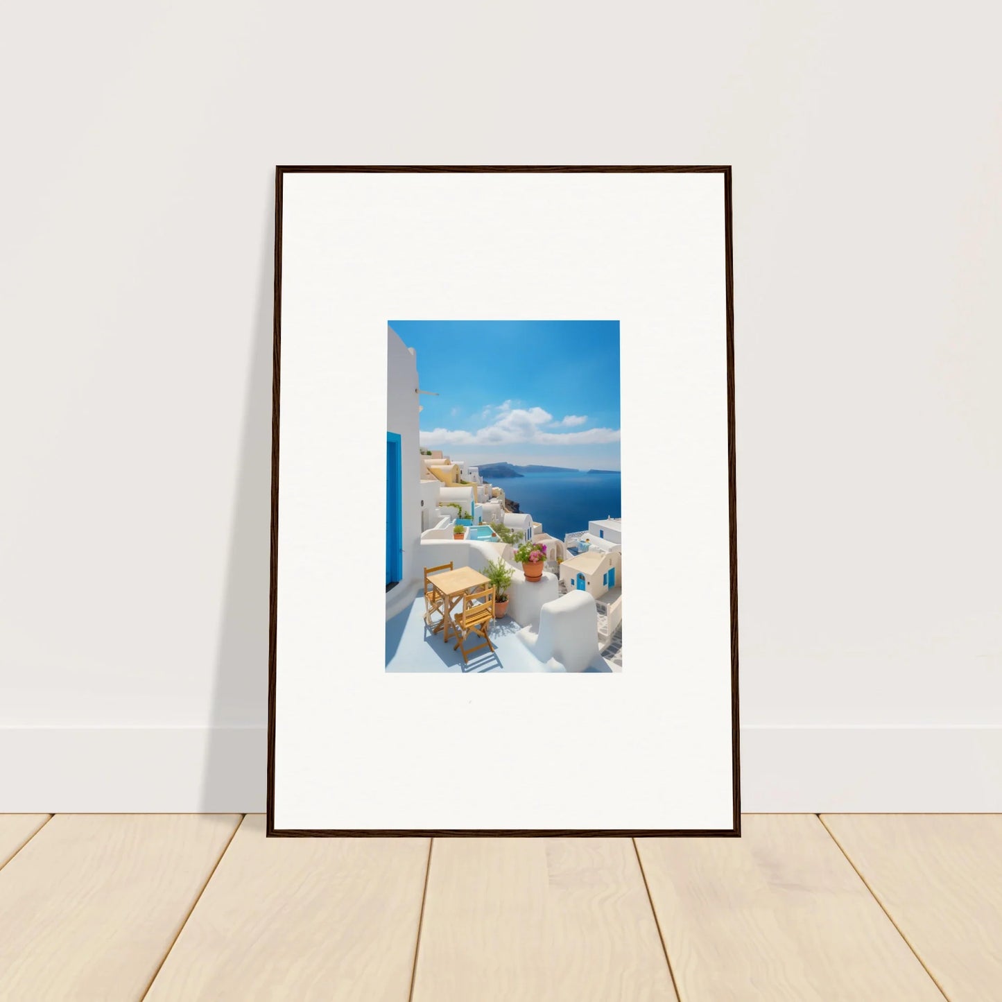 Framed poster of Santorini’s beauty in Dream-Touched Odyssey special edition art™