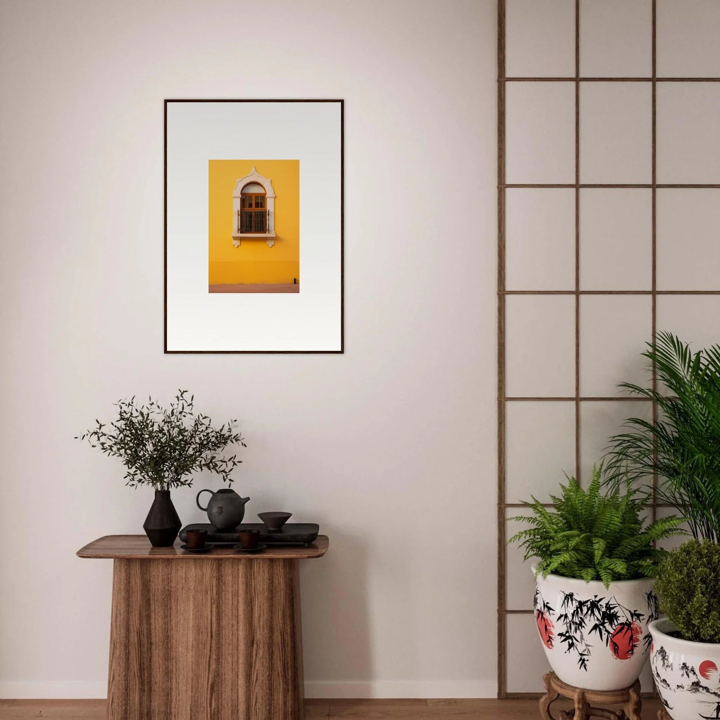 Framed photo of a yellow wall and arched window from Golden Portal Reverie