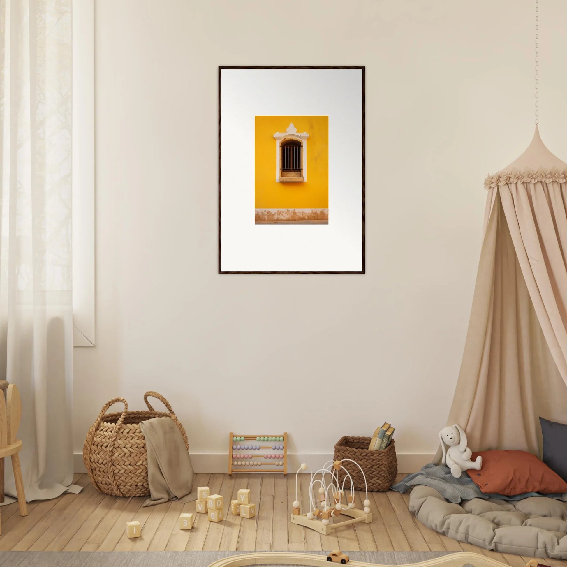 Framed art of a yellow wall with a window from Daisy Dreamgate Portal special edition