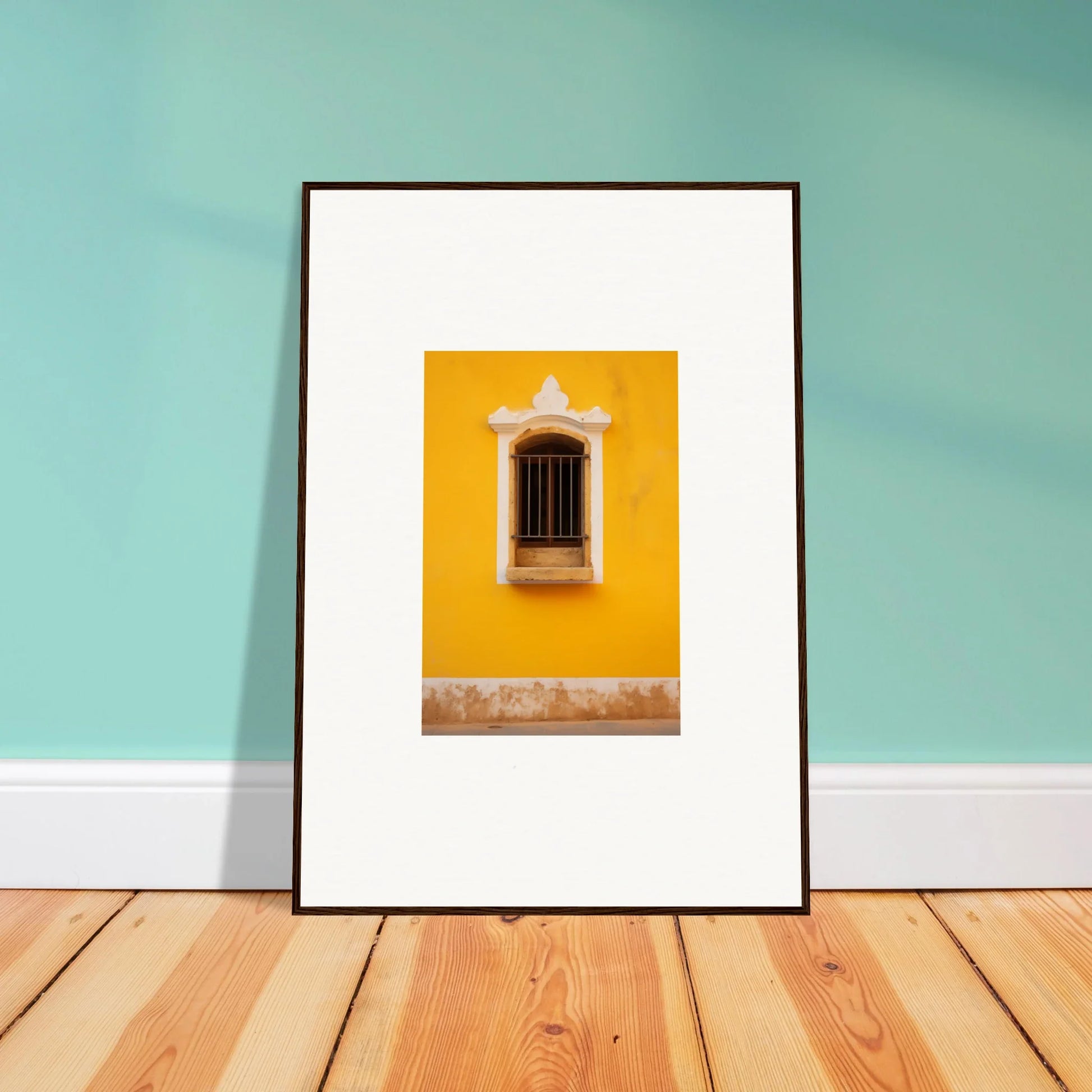 Framed photo of a decorative window on a yellow wall from Daisy Dreamgate Portal