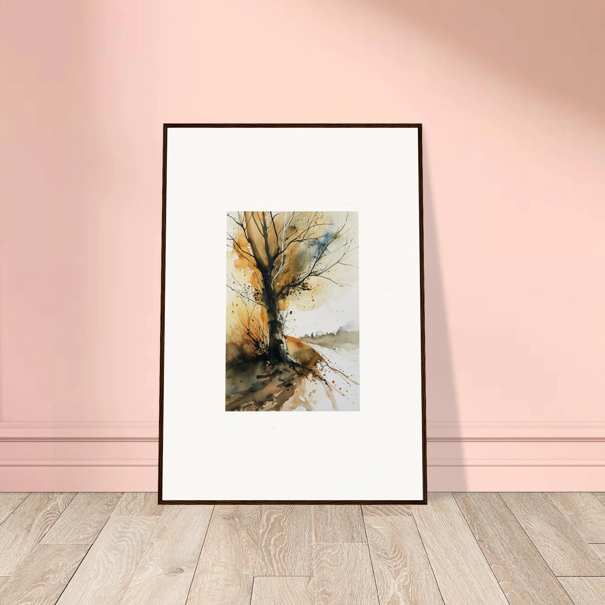 Framed watercolor painting of a bare tree for room decoration in Whispered Echoes wall art