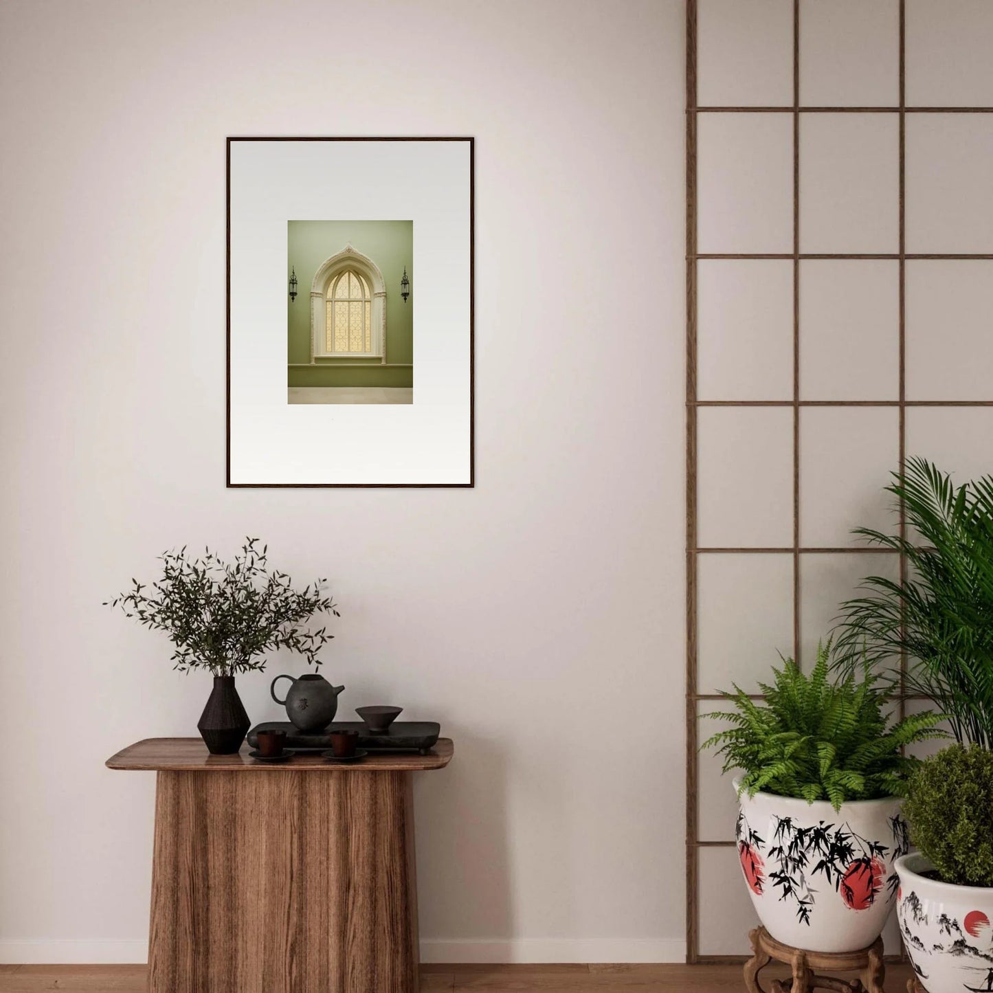 Framed wall art of an arched window in Opalescent Tranquility Dwelling décor