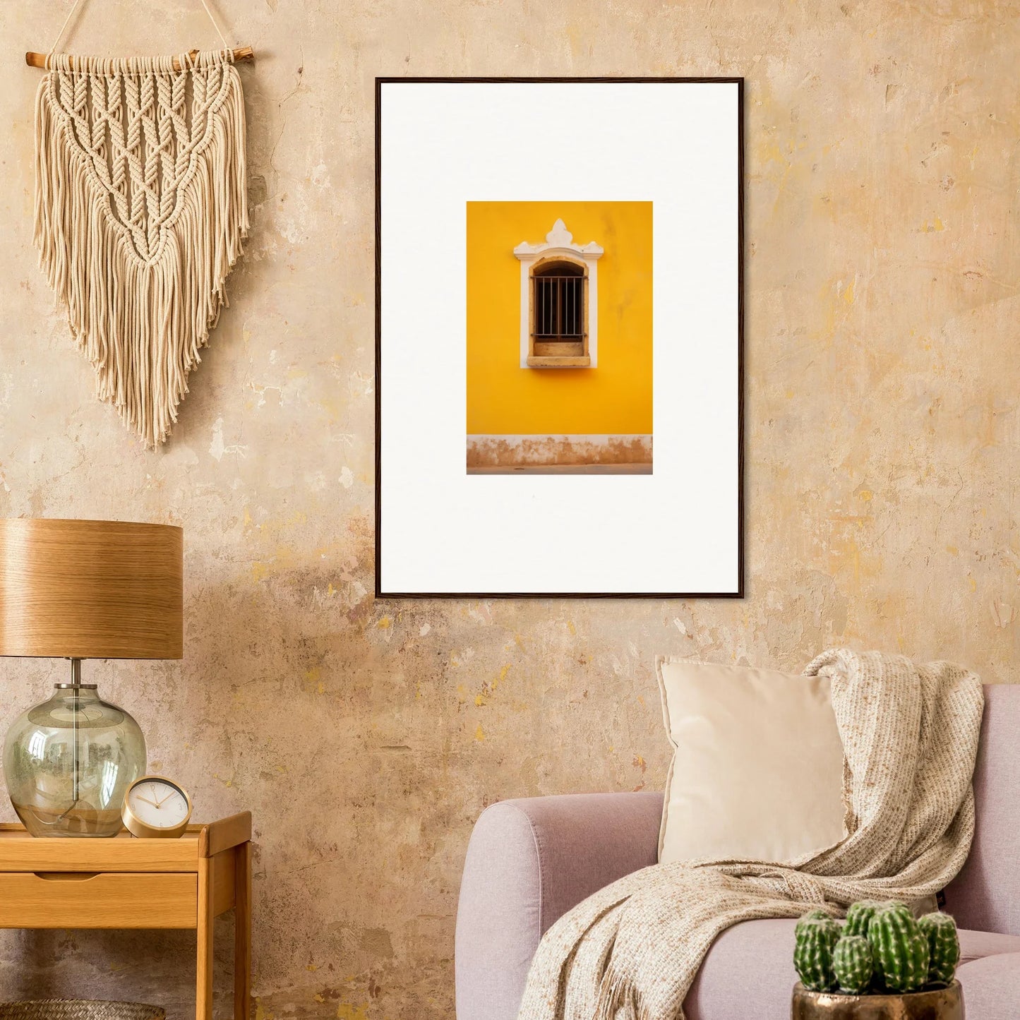 Framed photo of a yellow wall with a window from Daisy Dreamgate Portal’s special edition art™