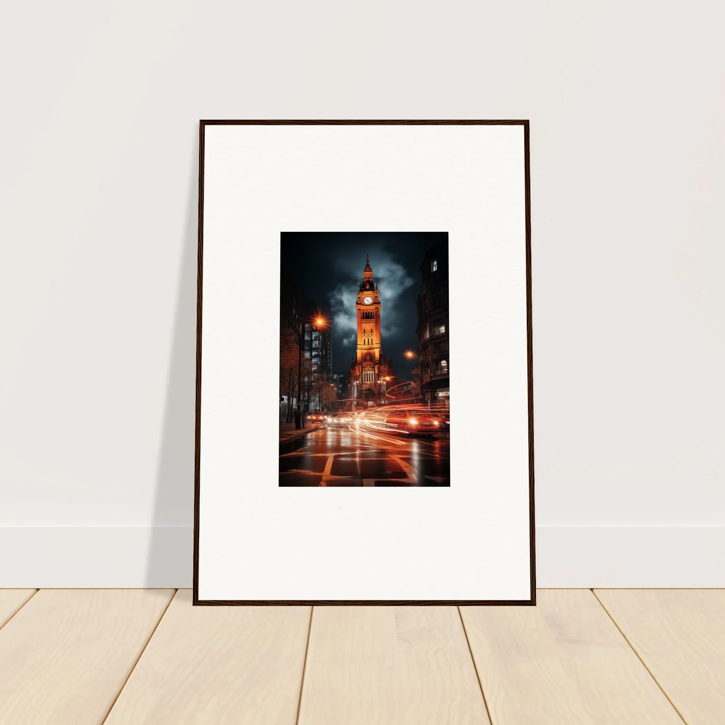 Framed photo of a lit-up clock tower at night, showcasing Venomous Clocklight Nrtabbat