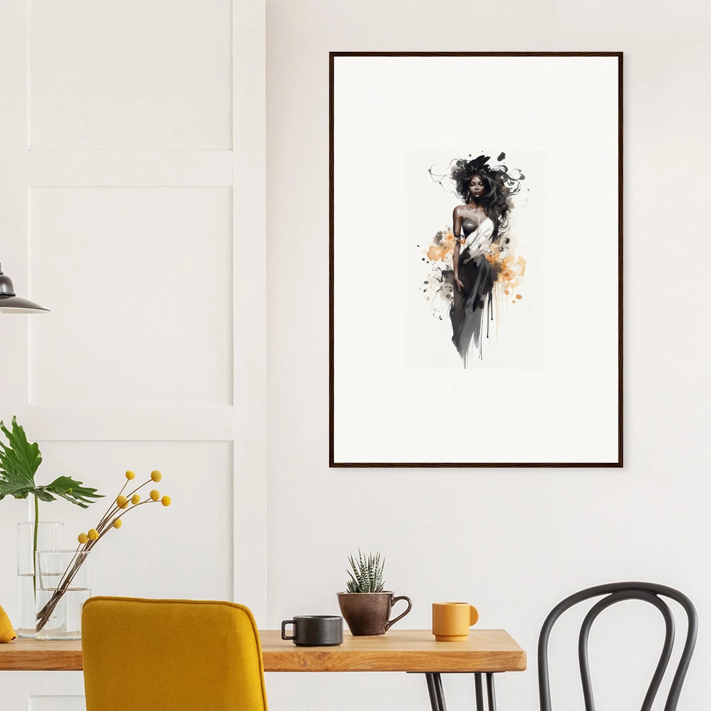 Minimalist black and watercolor abstract figure in Harlequin Suns Wash framed wall art