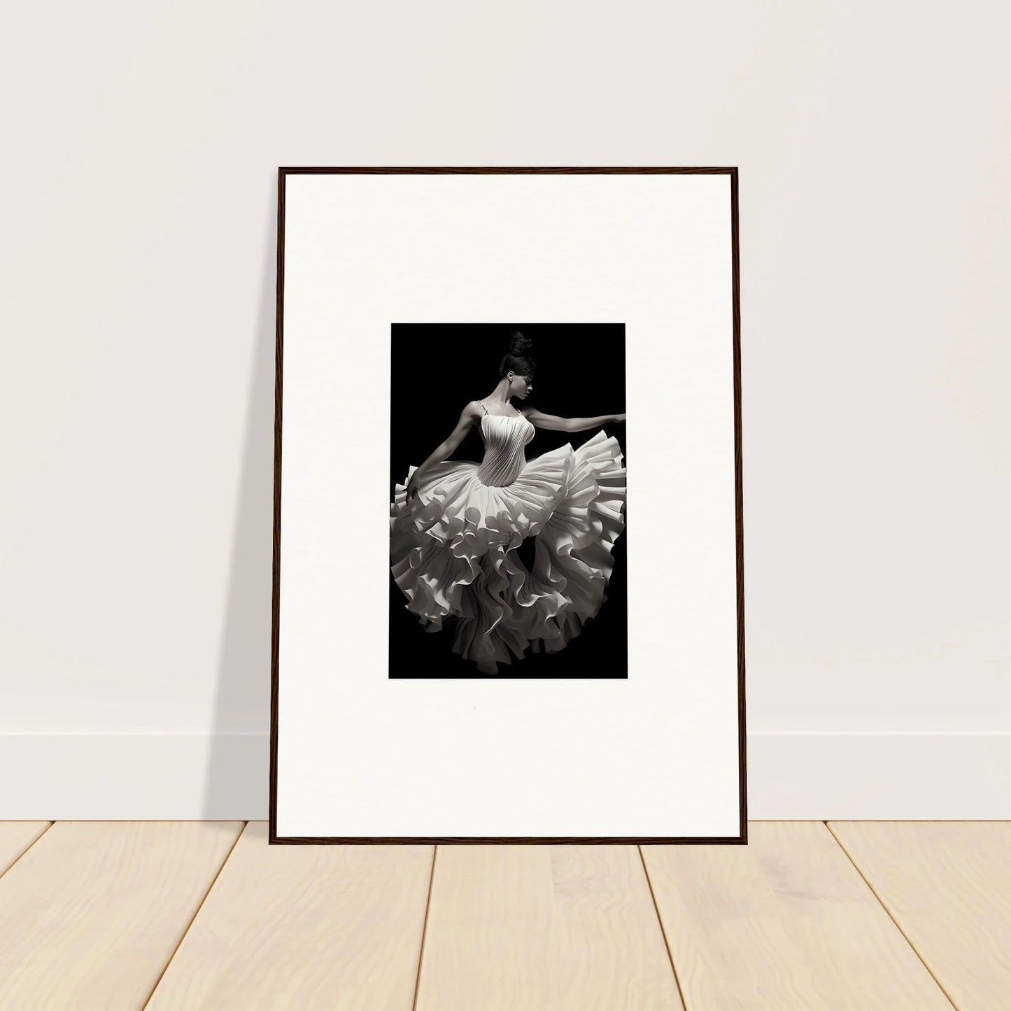 Framed black and white photo of a ballet dancer in Gossamer Velvet Waltz art™