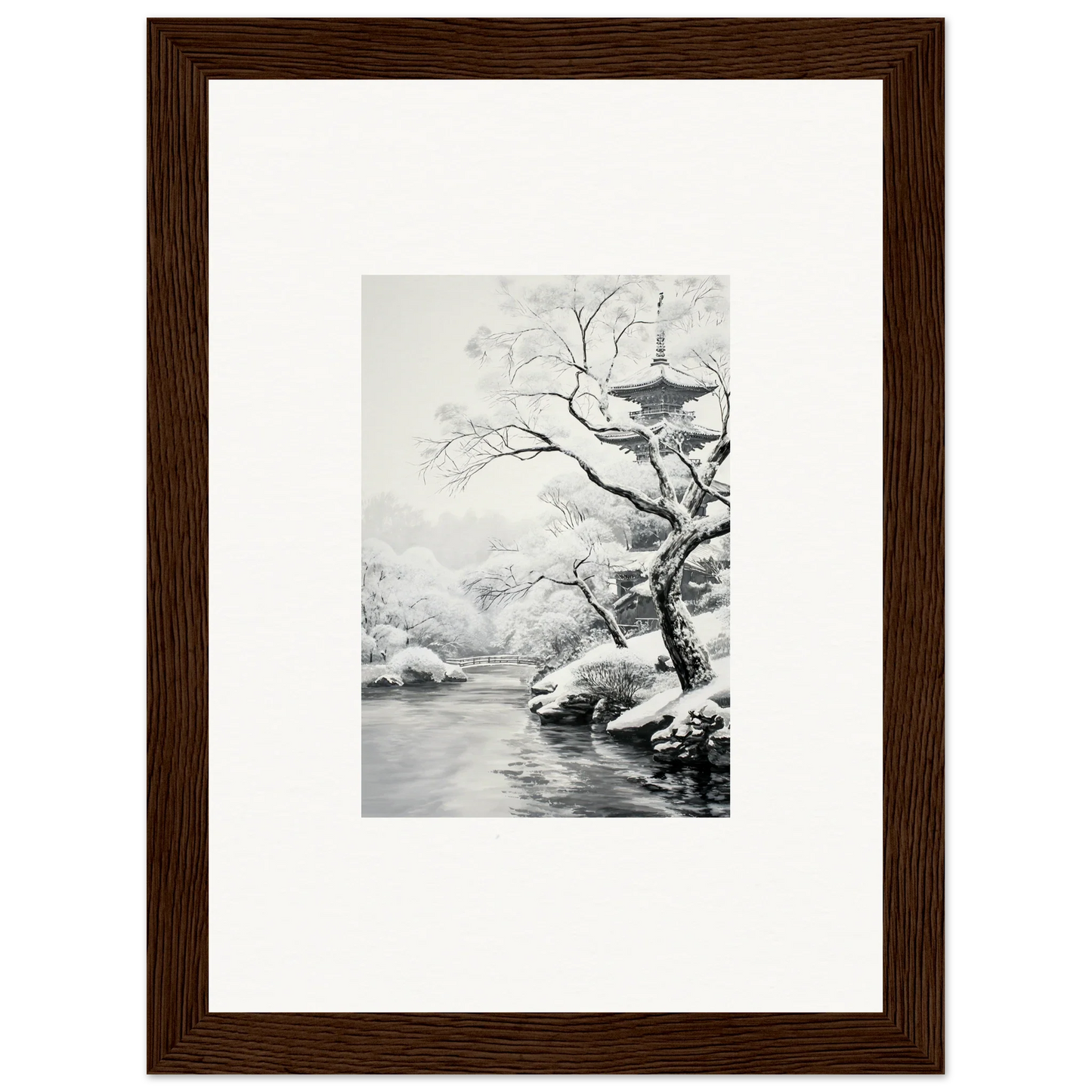 Framed black and white art of a winter landscape for your Metaphysical Winter Reverie