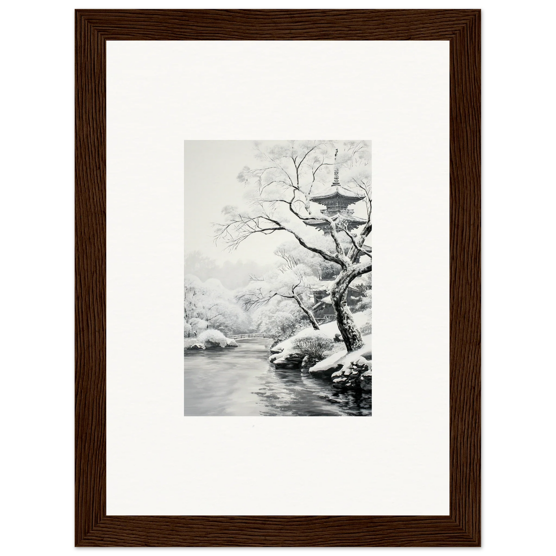 Framed black and white art of a winter landscape for your Metaphysical Winter Reverie