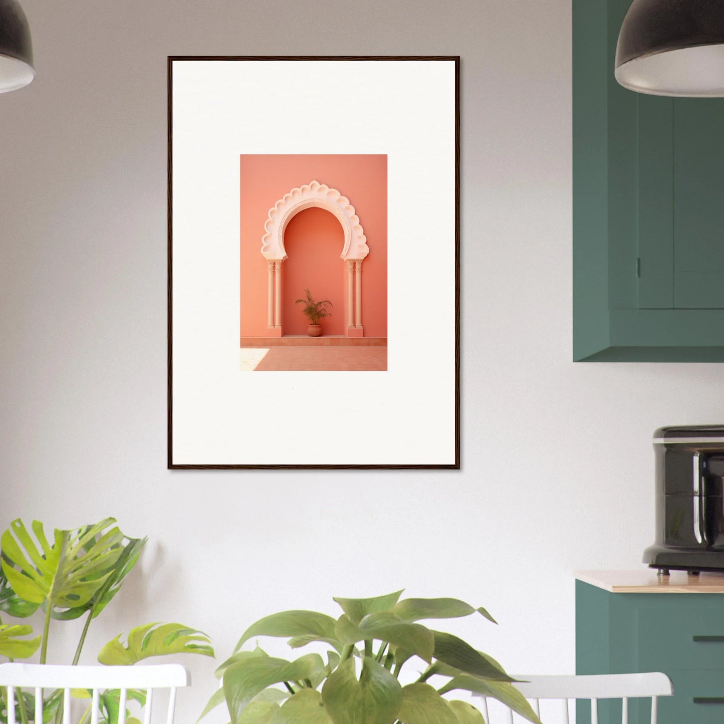 Framed wall art of the Narco Échappatoire Portal with a coral archway design