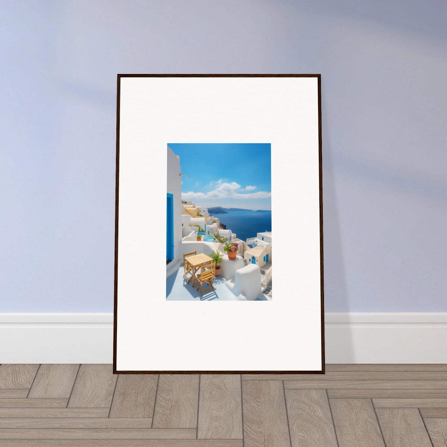 Framed poster of Dream-Touched Odyssey featuring a Mediterranean coastal scene