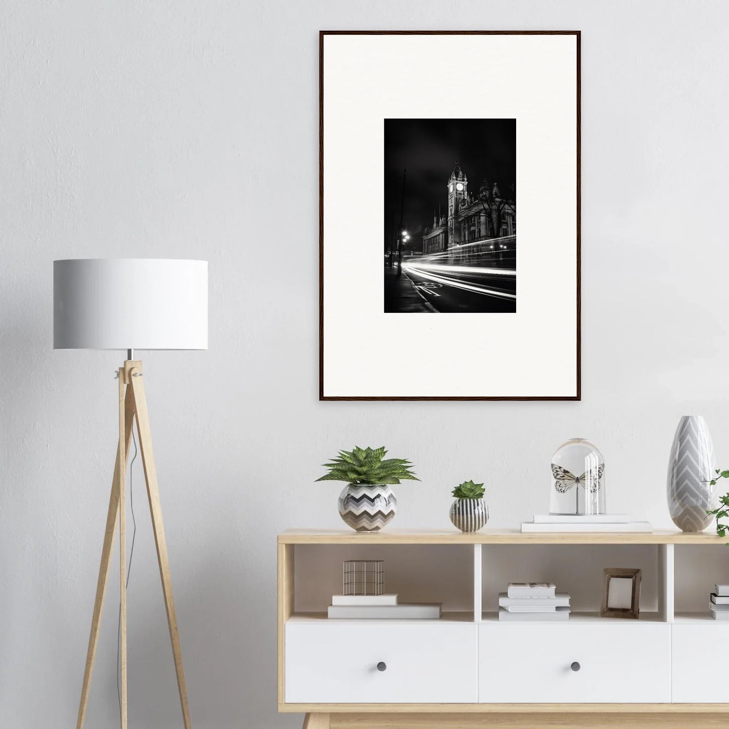 Framed black and white Westminster Bridge photo with light trails for Temporal Phantasm Glide