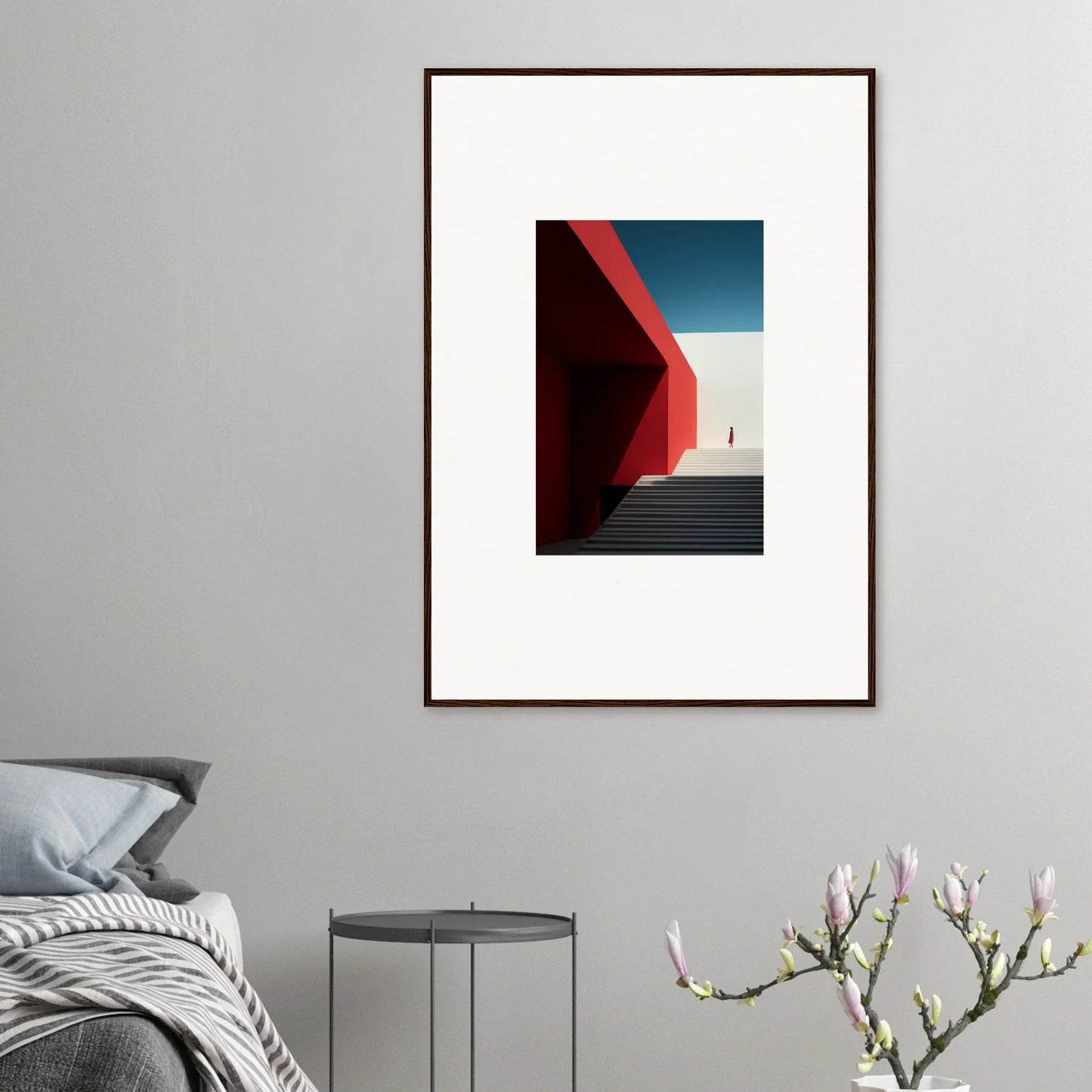 Framed wall art of red walls and stairs under a blue sky for Mesa Quizzes Cascades