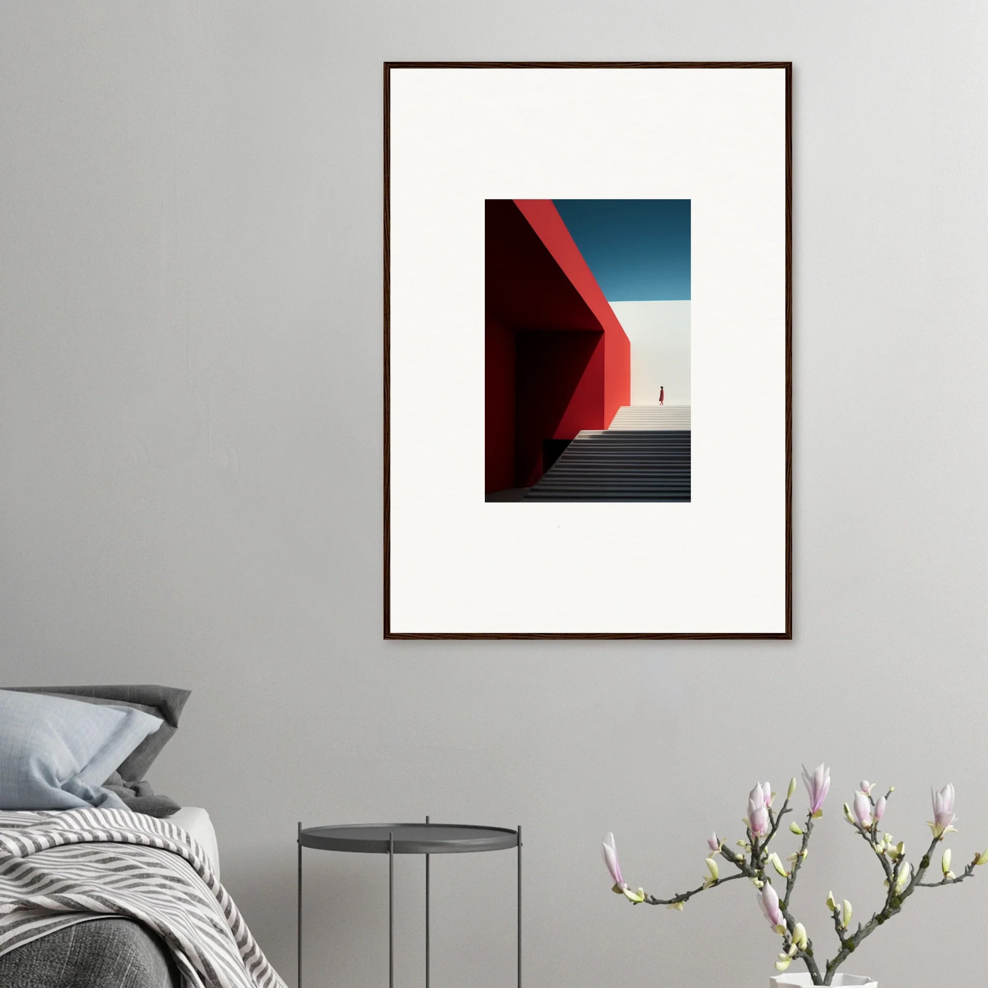 Framed wall art of red walls and stairs under a blue sky for Mesa Quizzes Cascades