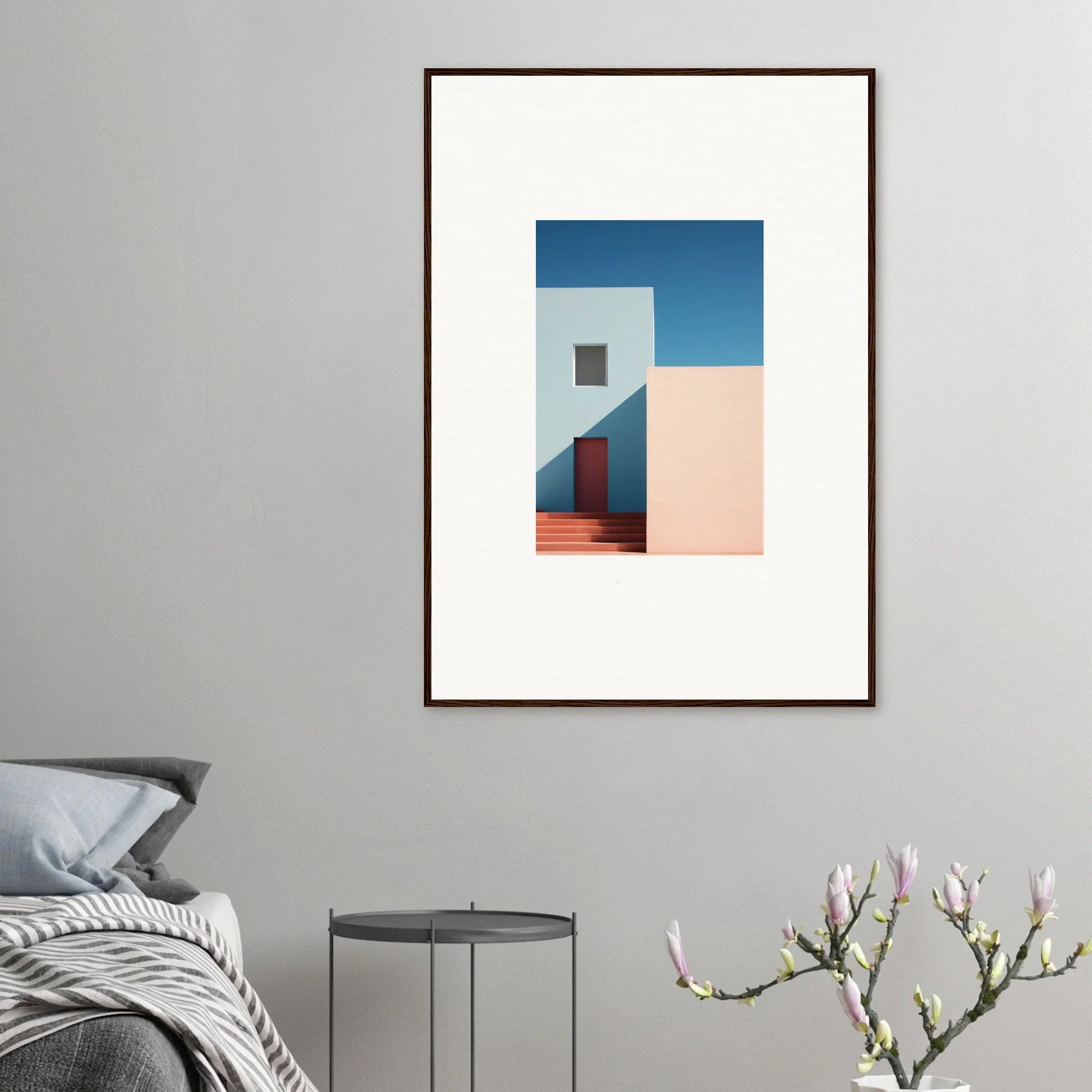 Framed minimalist art Tangents of Porcelain showcasing geometric shapes in serene tones