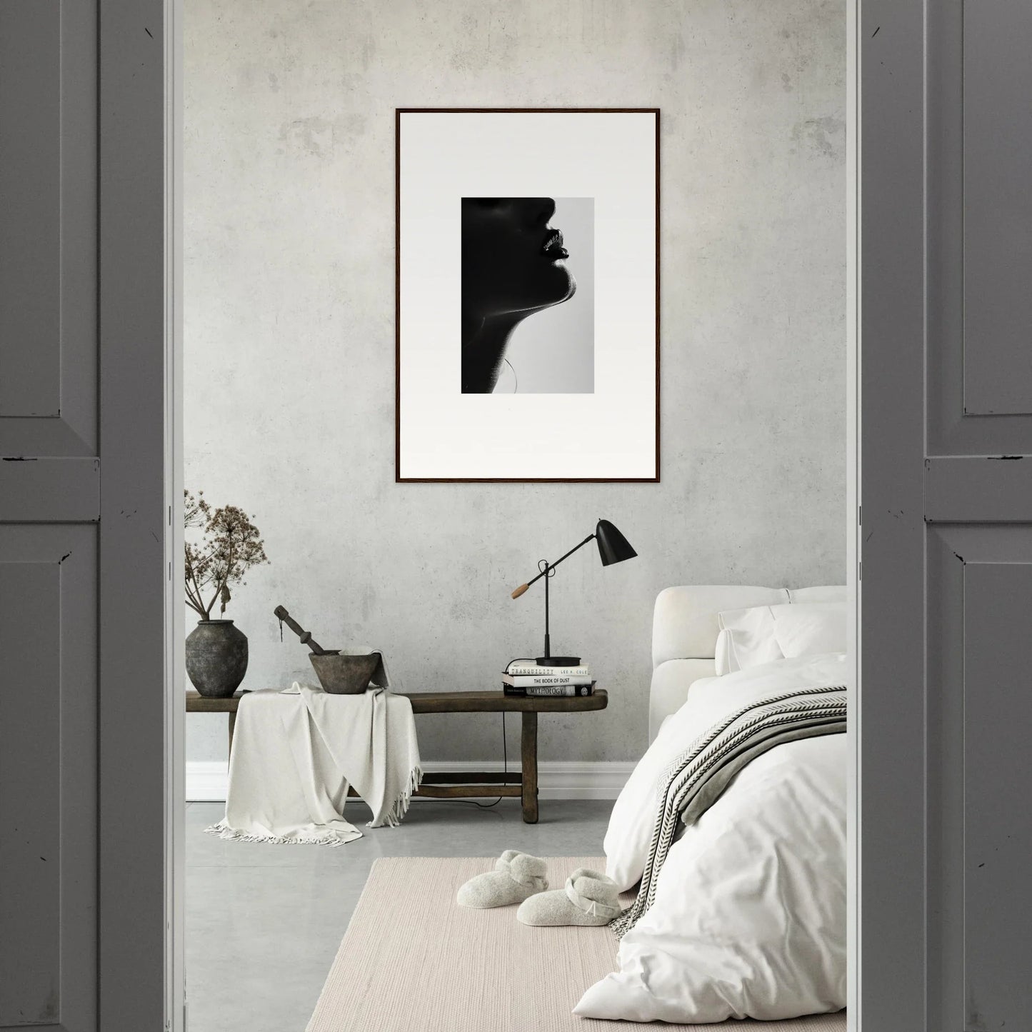 Minimalist black and white silhouette art in a frame from Ethereal Odyssey Sonata