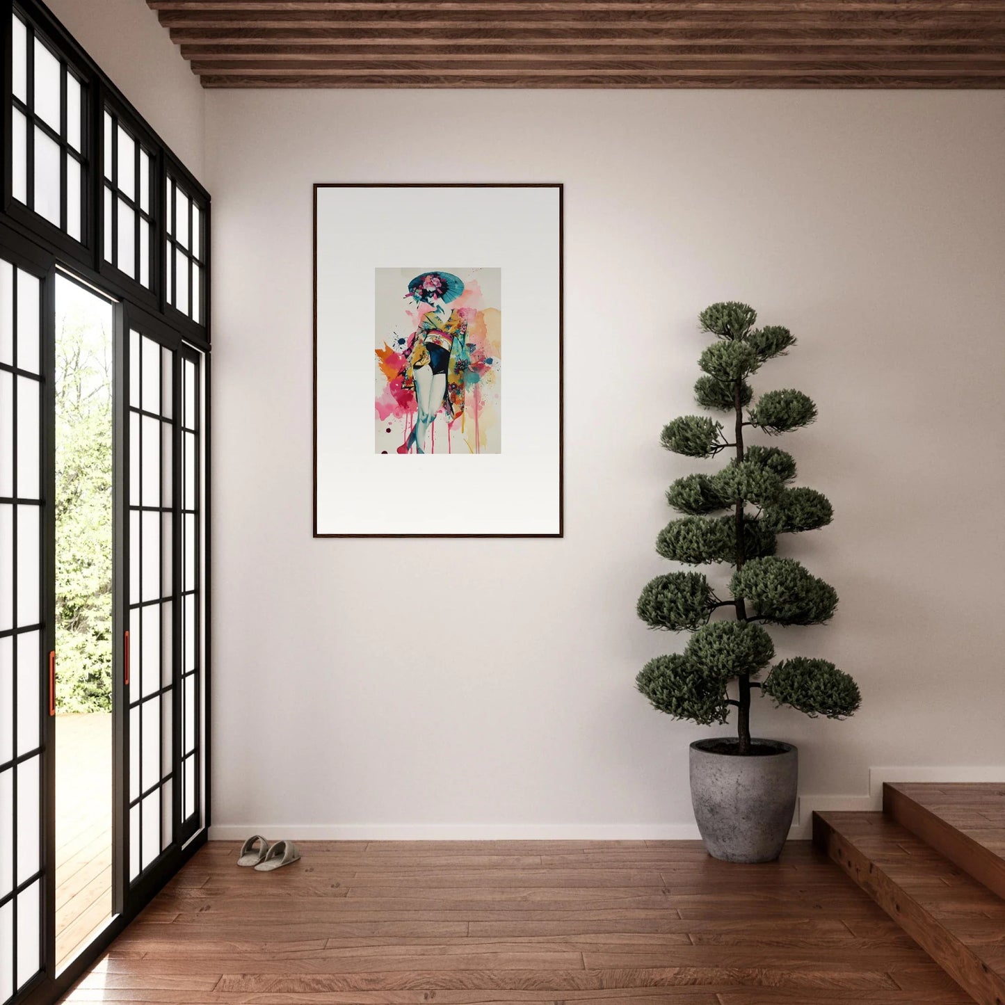 Framed abstract portrait in colorful brushstrokes perfect for wall art and room decoration