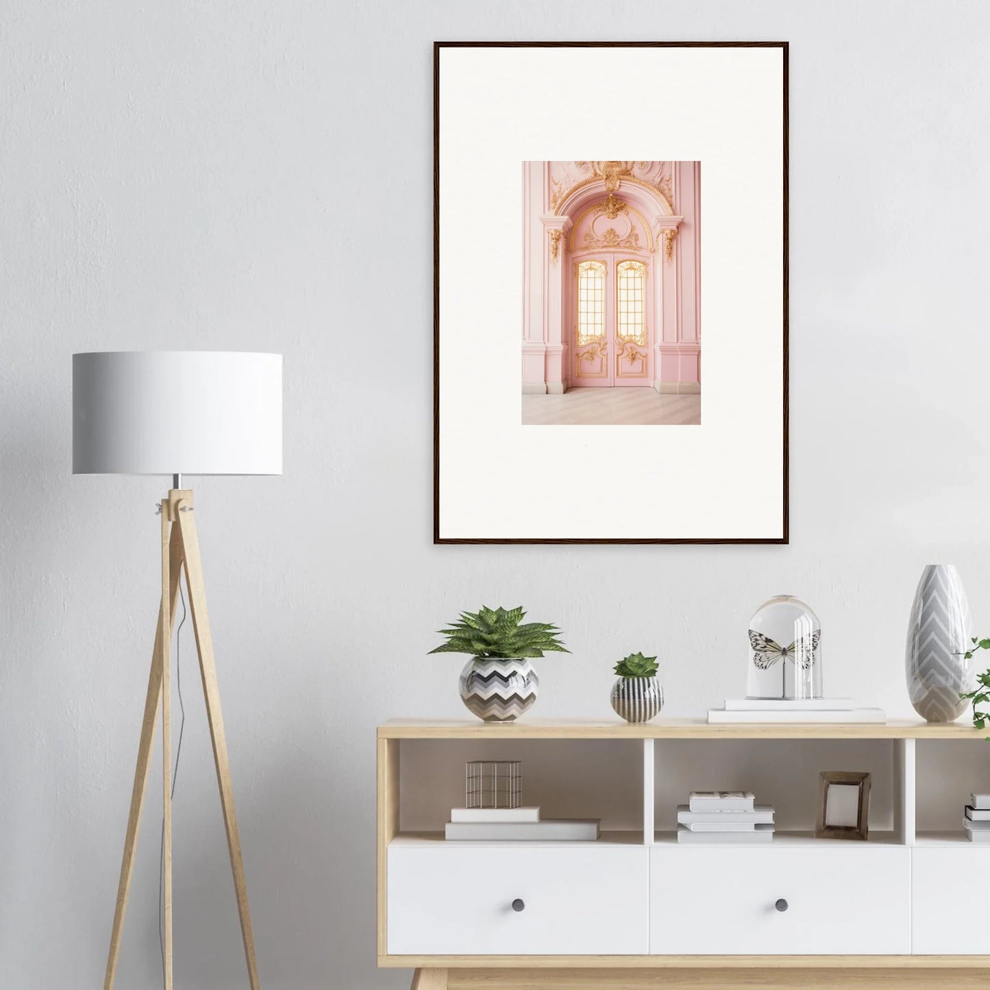 Framed wall art of an ornate doorway, part of Ethereal Rose Haven collection