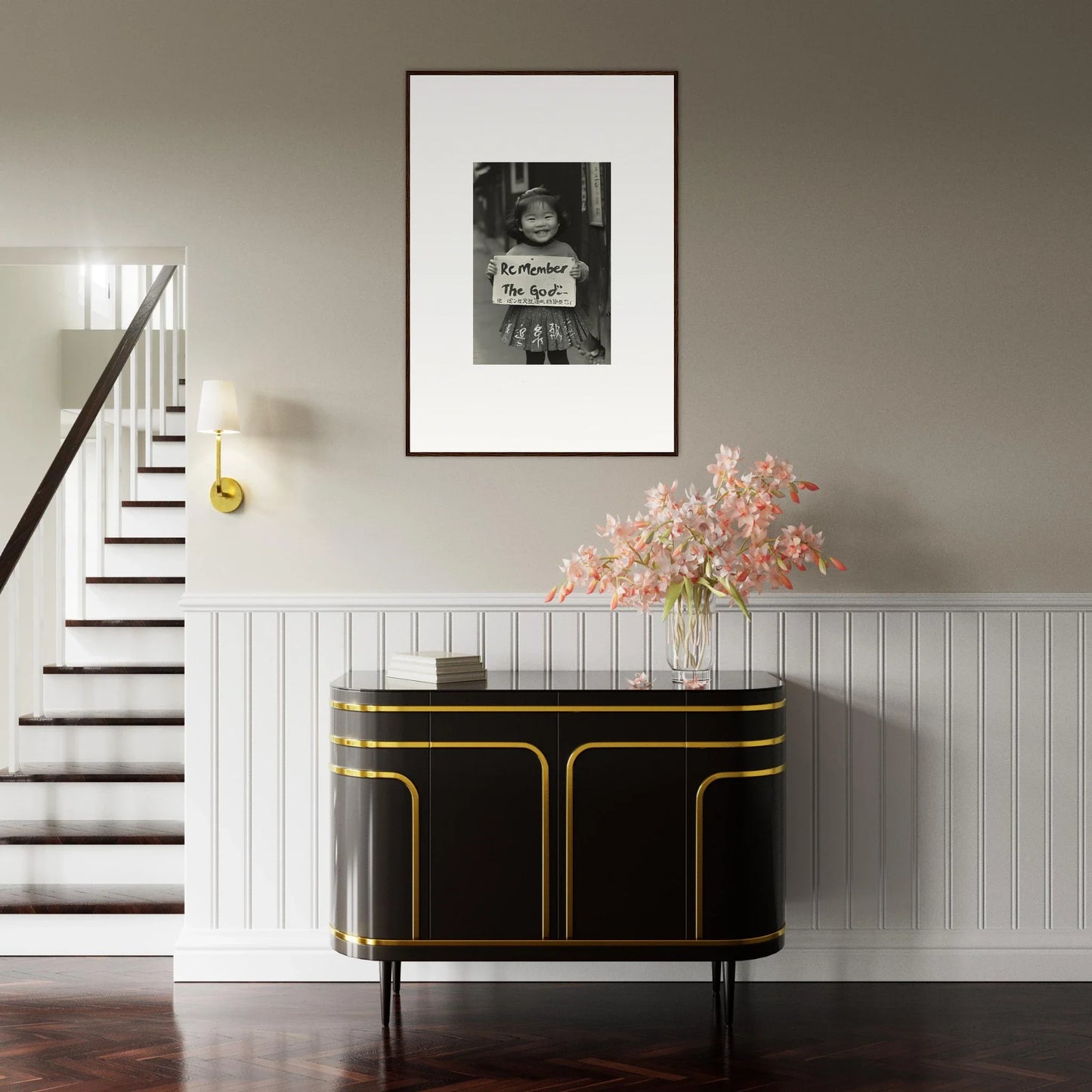 Art Deco black cabinet with gold trim in Sacred Smile Echoes special edition art™ design
