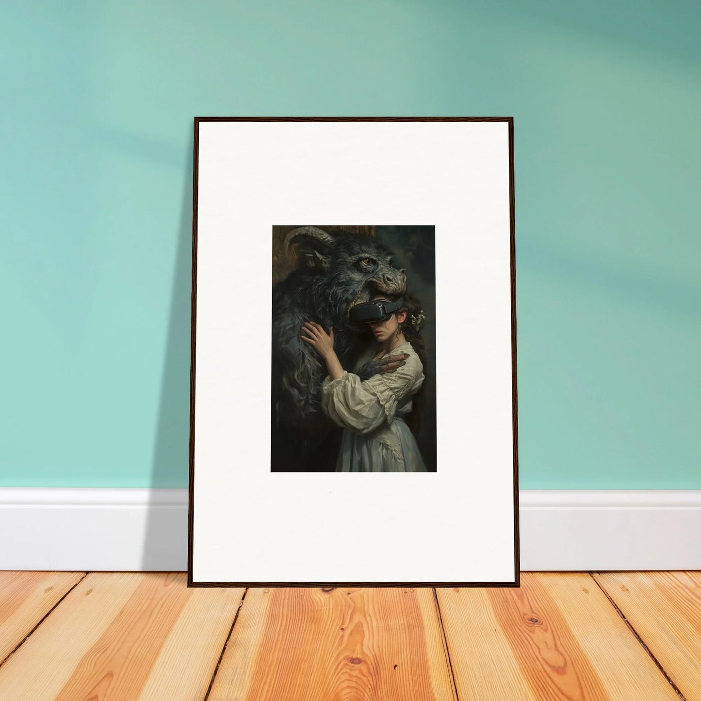Framed artwork of a figure in a white dress within dark mist from Love, Reality Monster