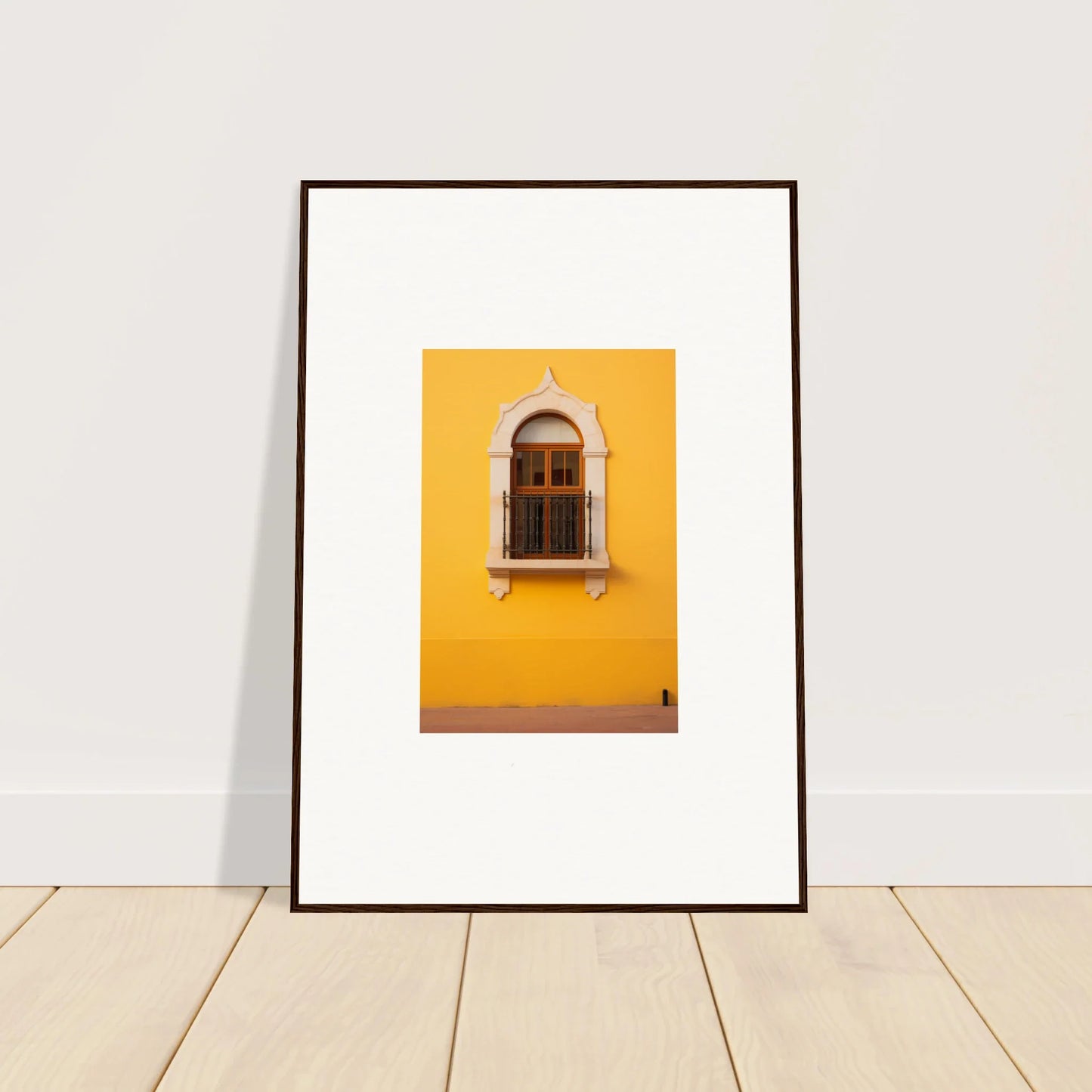 Framed photo of an arched window on a yellow wall from Golden Portal Reverie