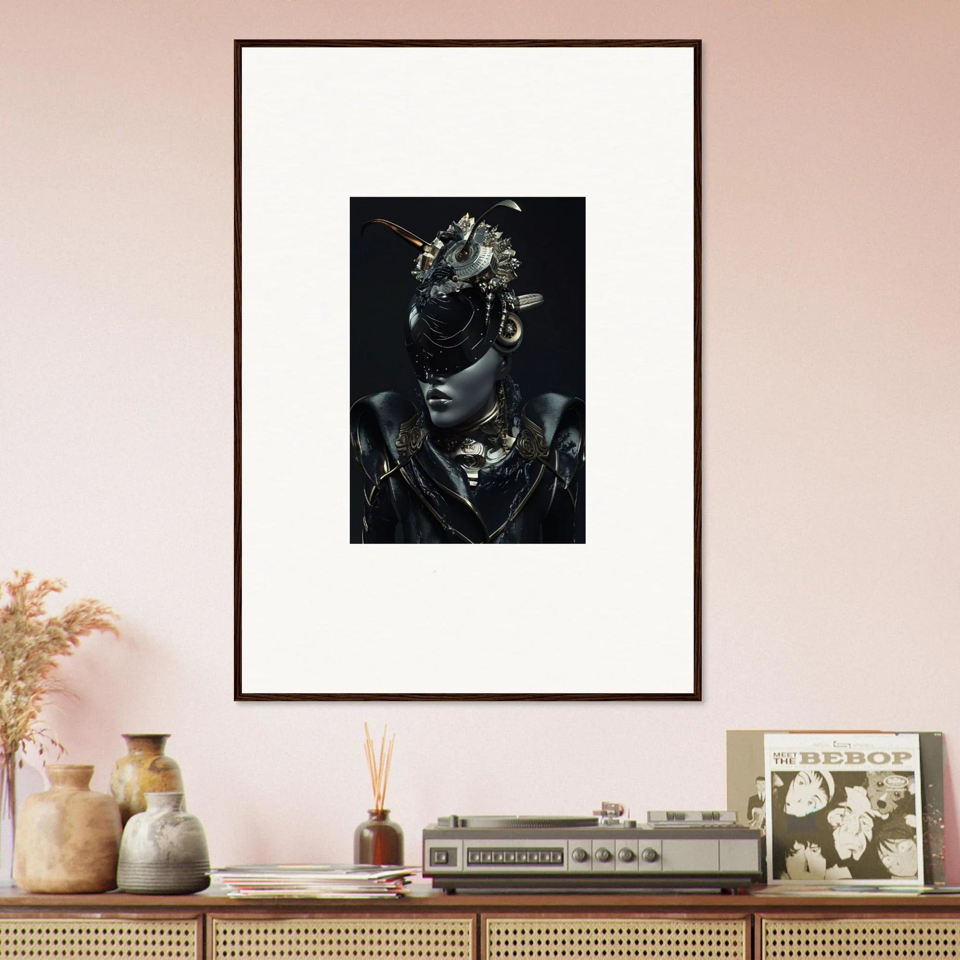 Framed black and white Queenbotorama portrait for stylish room decoration wall art