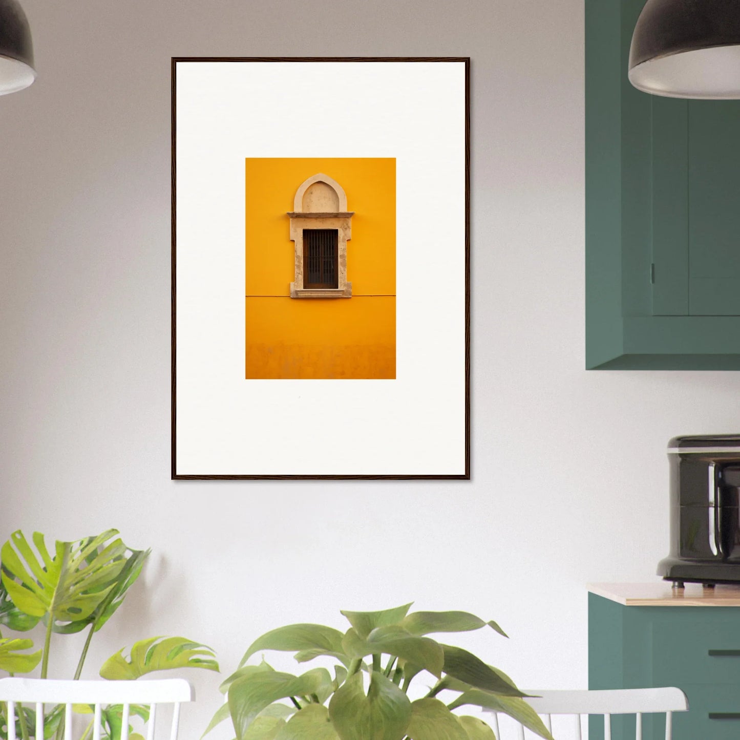 Framed wall art of a yellow wall with an arched window from Golden Correspondence Portal
