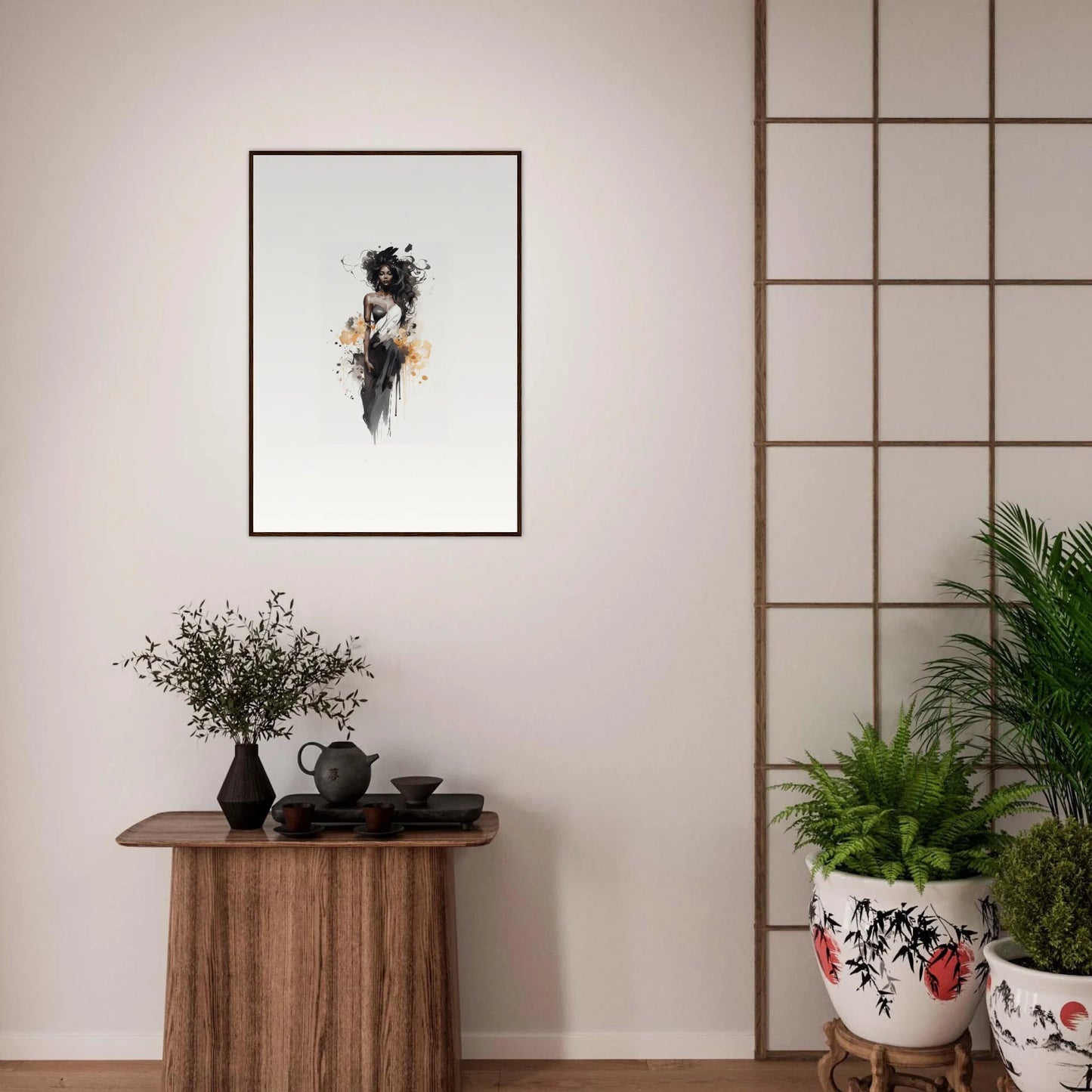 Abstract black and gold Harlequin Suns Wash framed wall art for a stylish touch