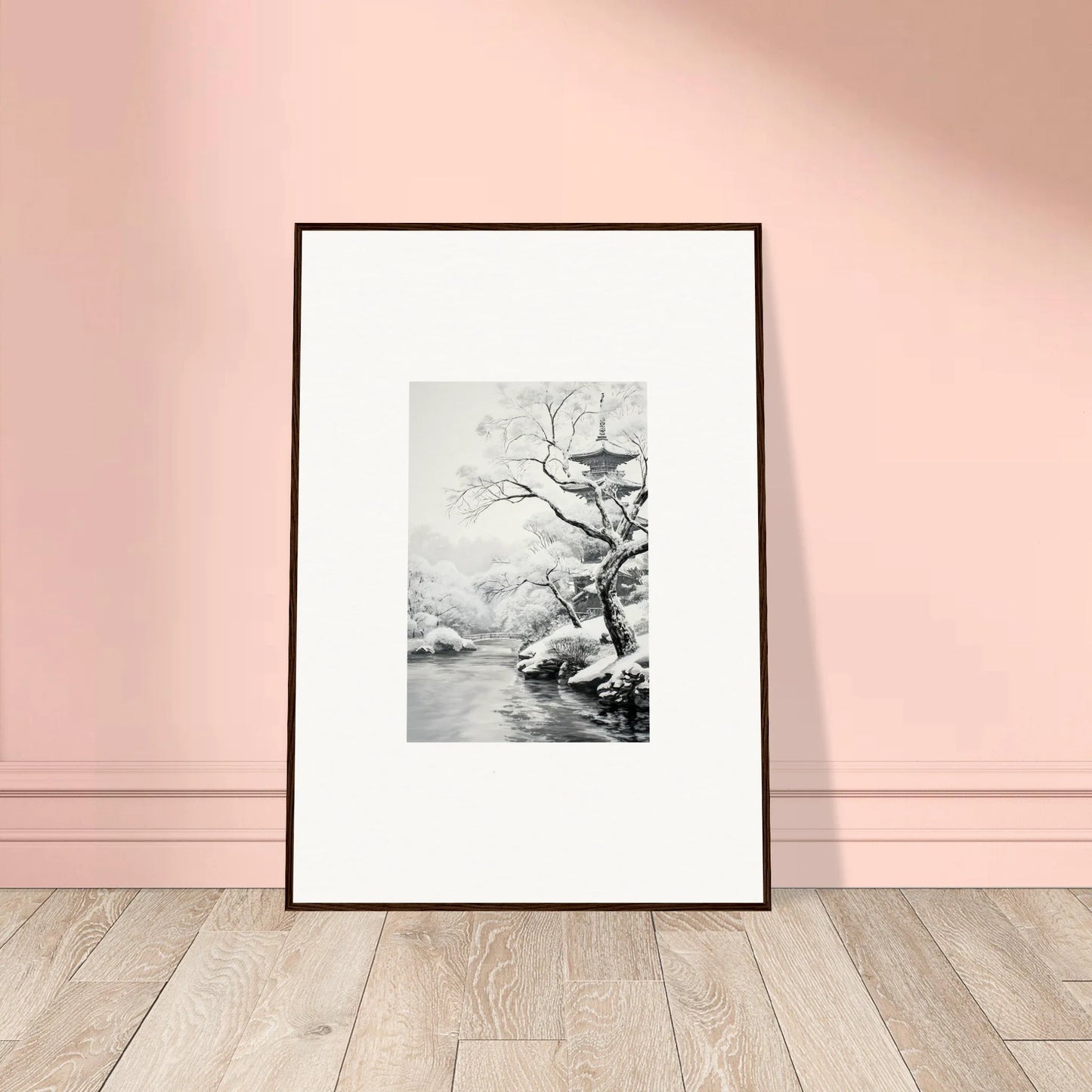 Framed black and white art of a winter landscape in Metaphysical Winter Reverie