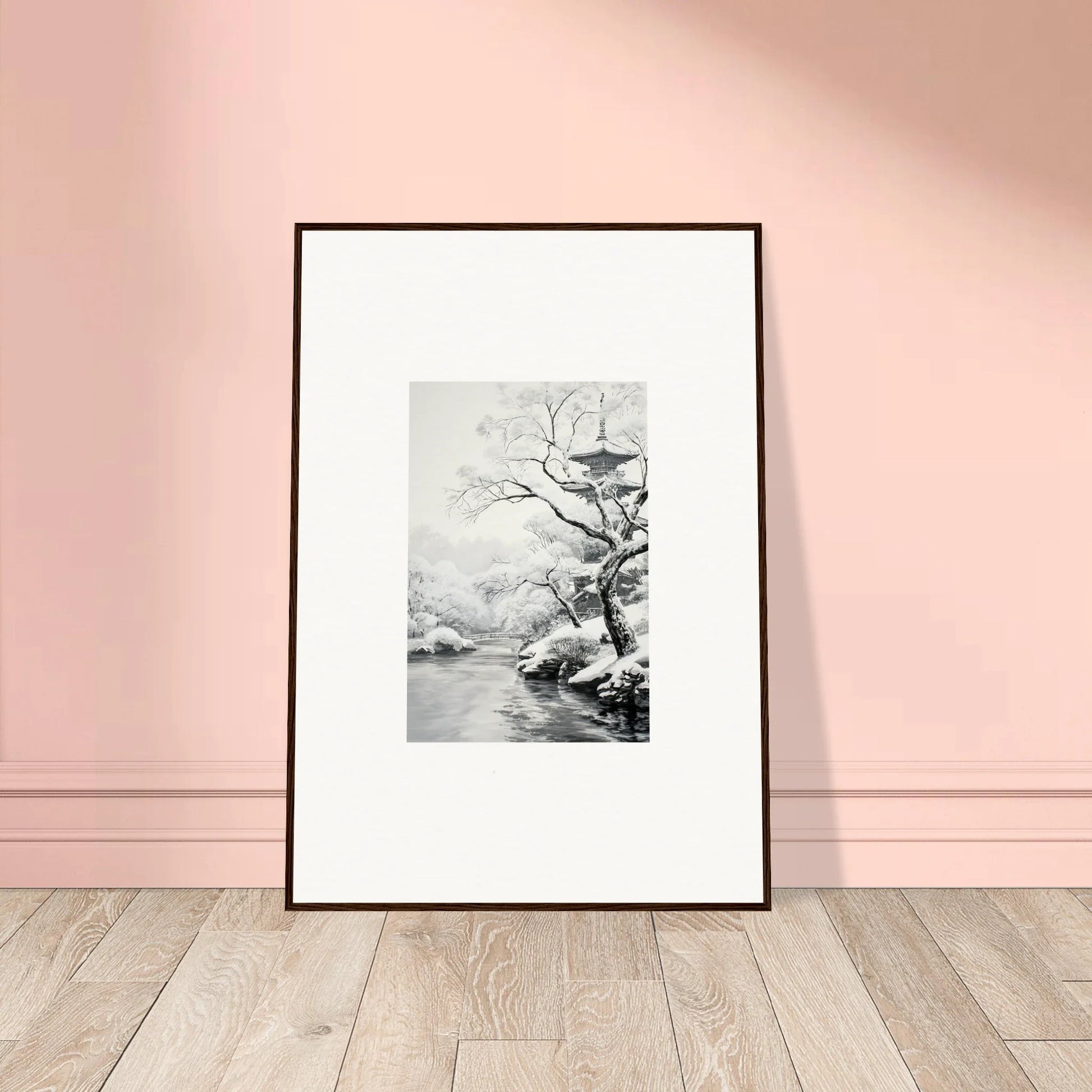 Framed black and white art of a winter landscape in Metaphysical Winter Reverie