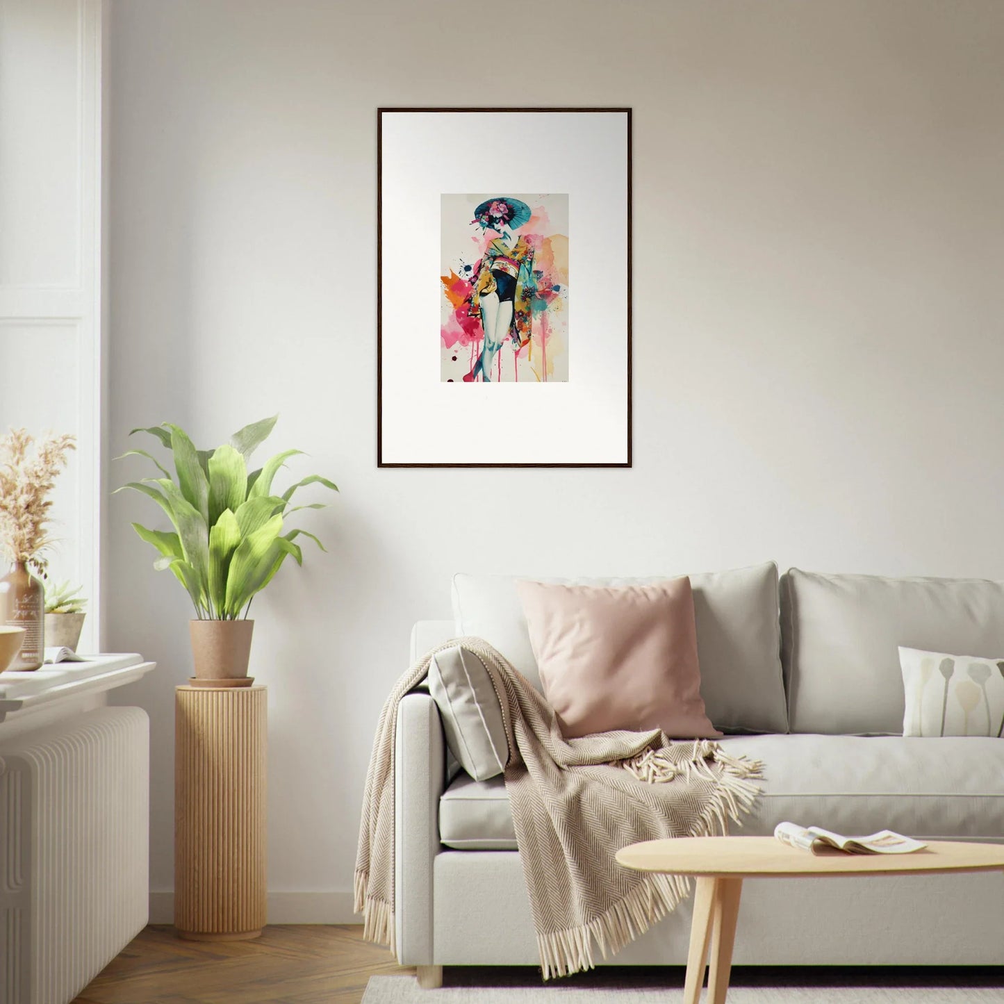 Framed abstract portrait in colorful brushstrokes, perfect wall art for room decoration