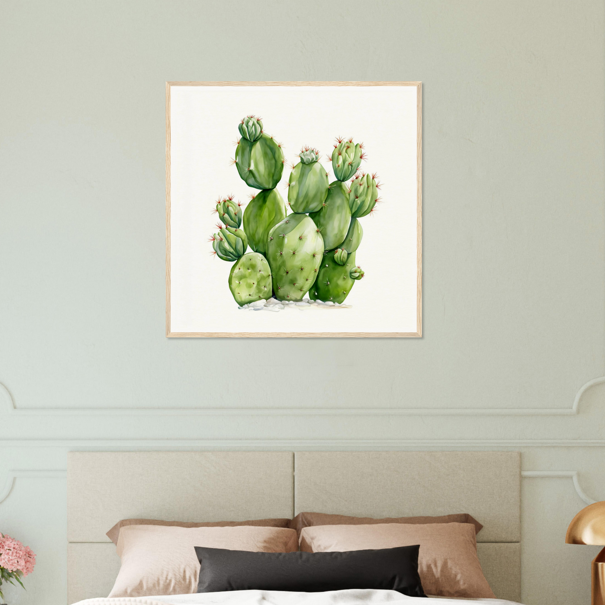 A watercolor painting of a cactus plant on a white background