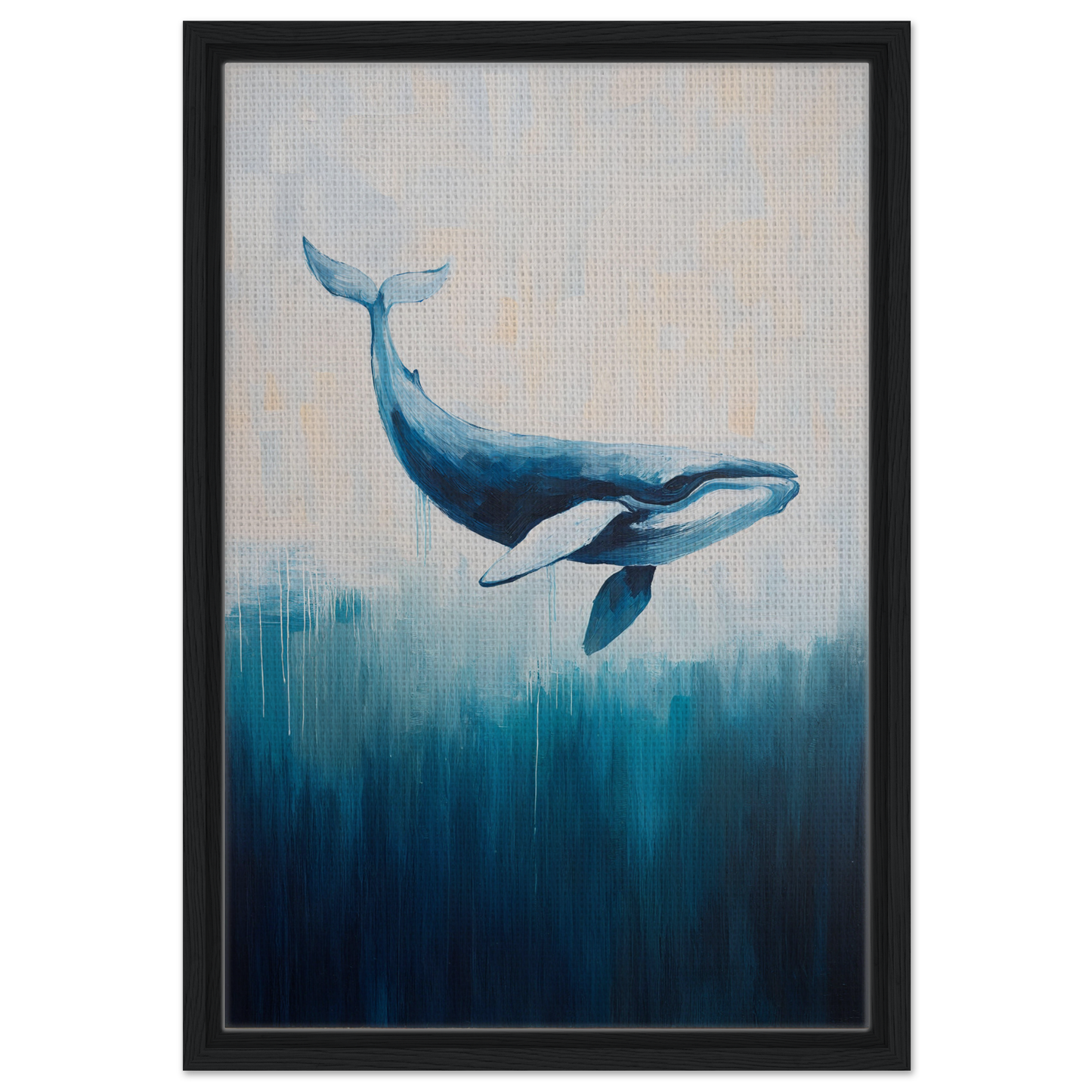 Blue whale swimming gracefully in water, featured in Whale Ecstasy Drift room decor