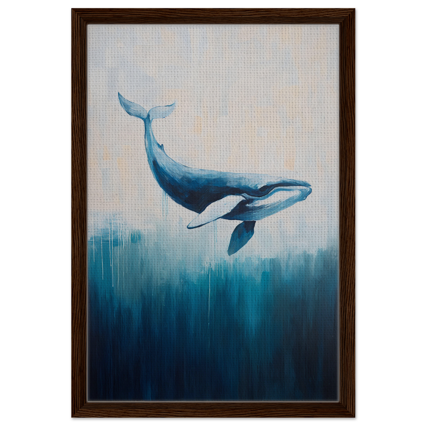 Blue whale swimming gracefully in Whale Ecstasy Drift framed canvas print