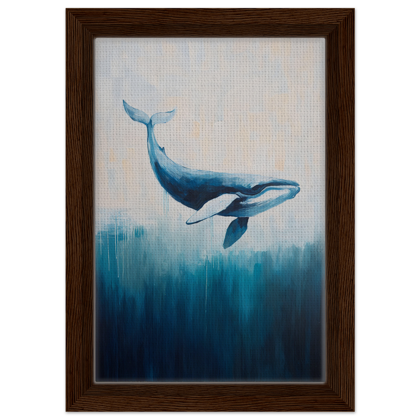 Watercolor painting of a Blue Whale in the Whale Ecstasy Drift framed canvas print