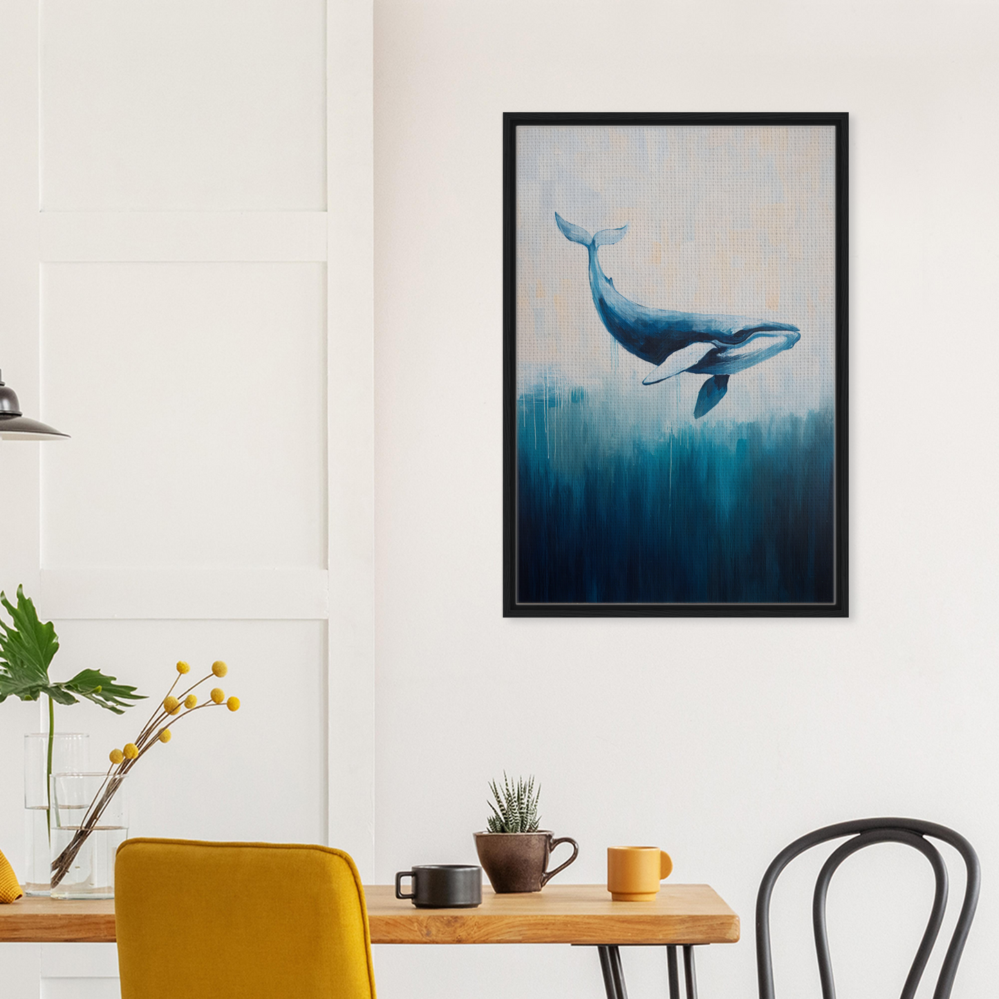 Framed canvas print of a blue whale swimming in deep waters, Whale Ecstasy Drift