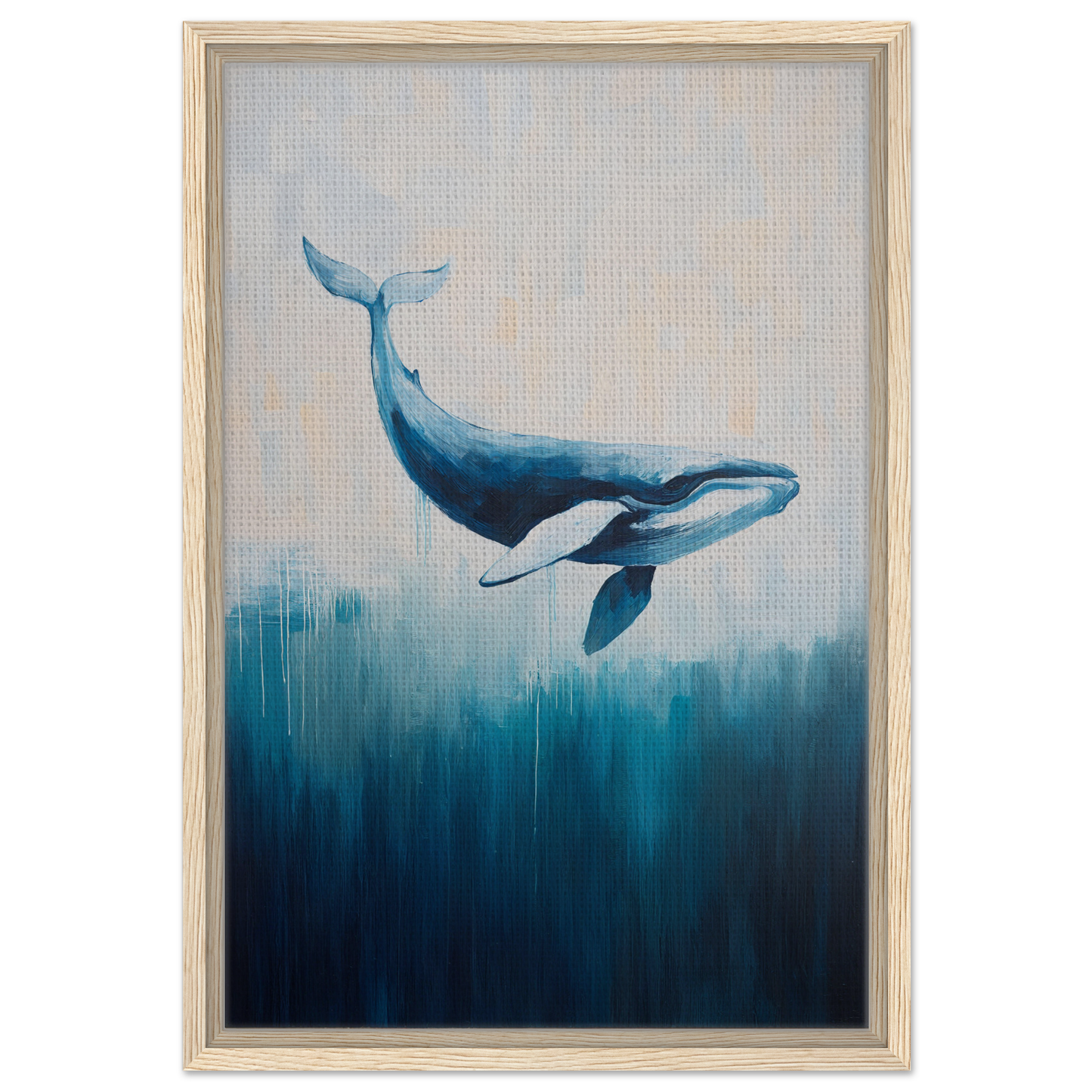 Blue whale swimming gracefully in ecstasy drift canvas for elegant room decor