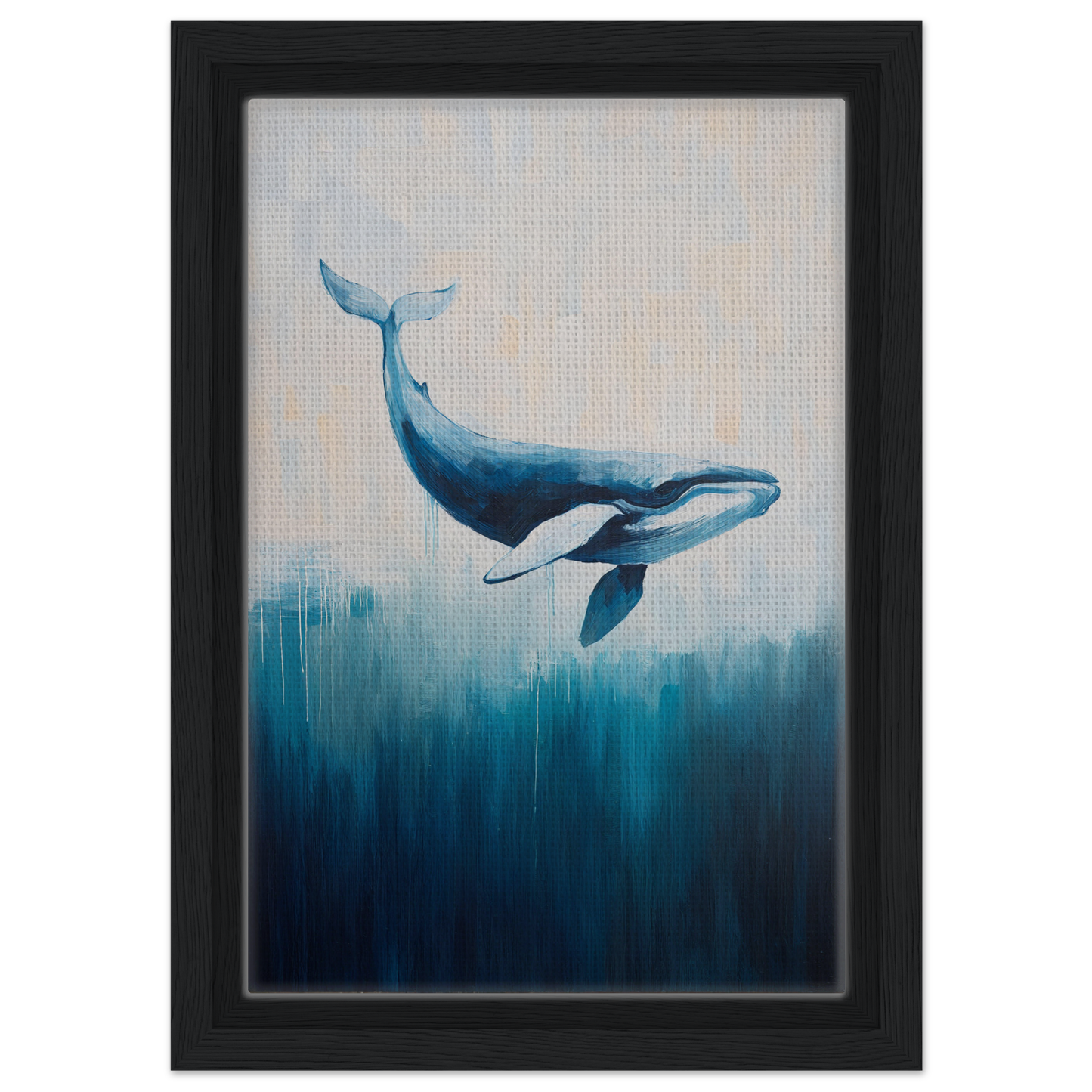 Blue whale swimming gracefully in water, featured in Whale Ecstasy Drift canvas print