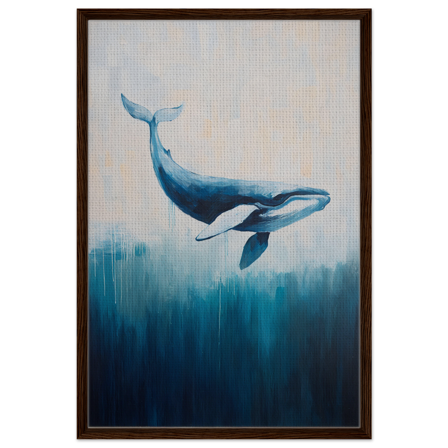 Blue whale swimming gracefully with tail raised in Whale Ecstasy Drift canvas print