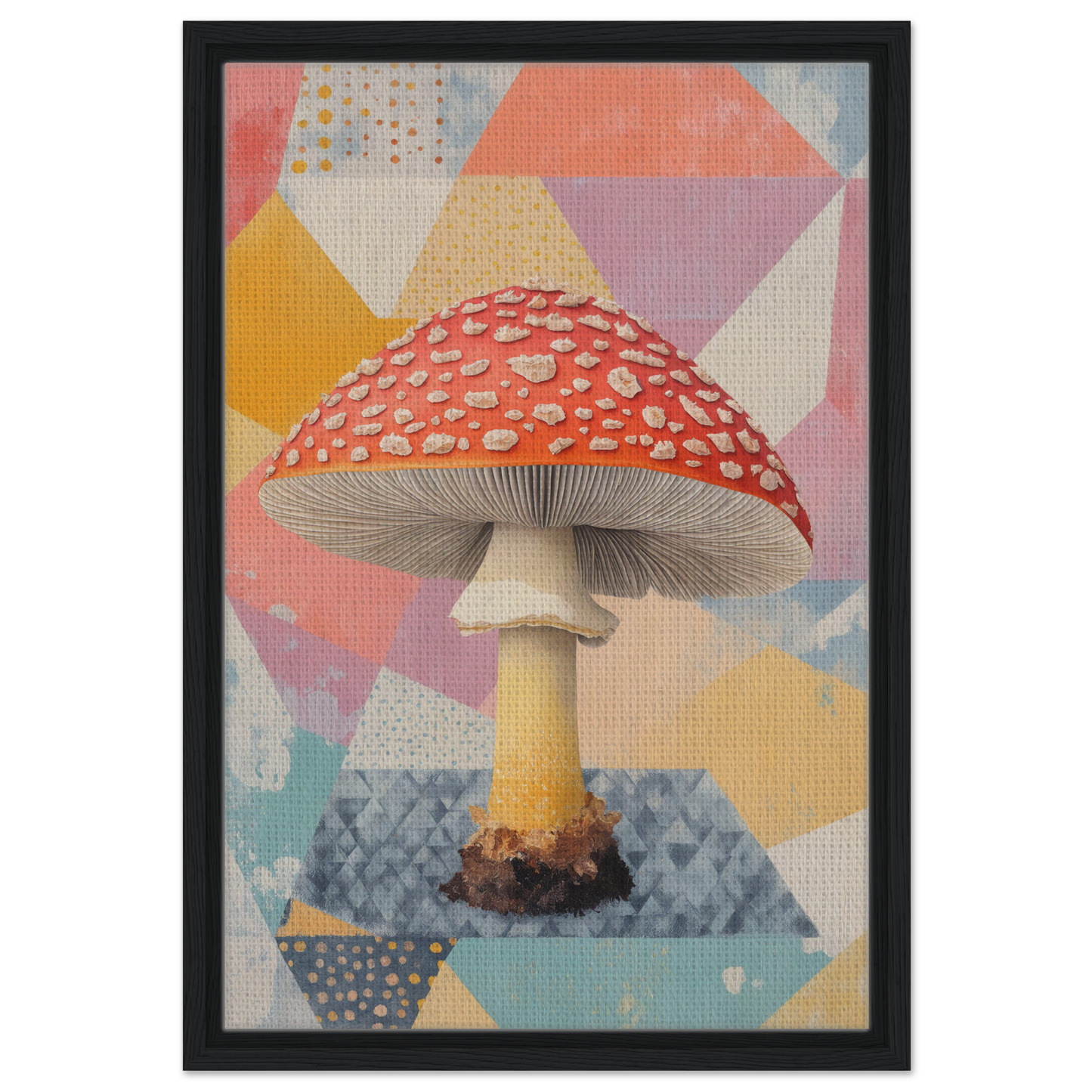 Red and white Amanita Muscaria mushroom on framed canvas print Whimsical Psilocybe Dreaming