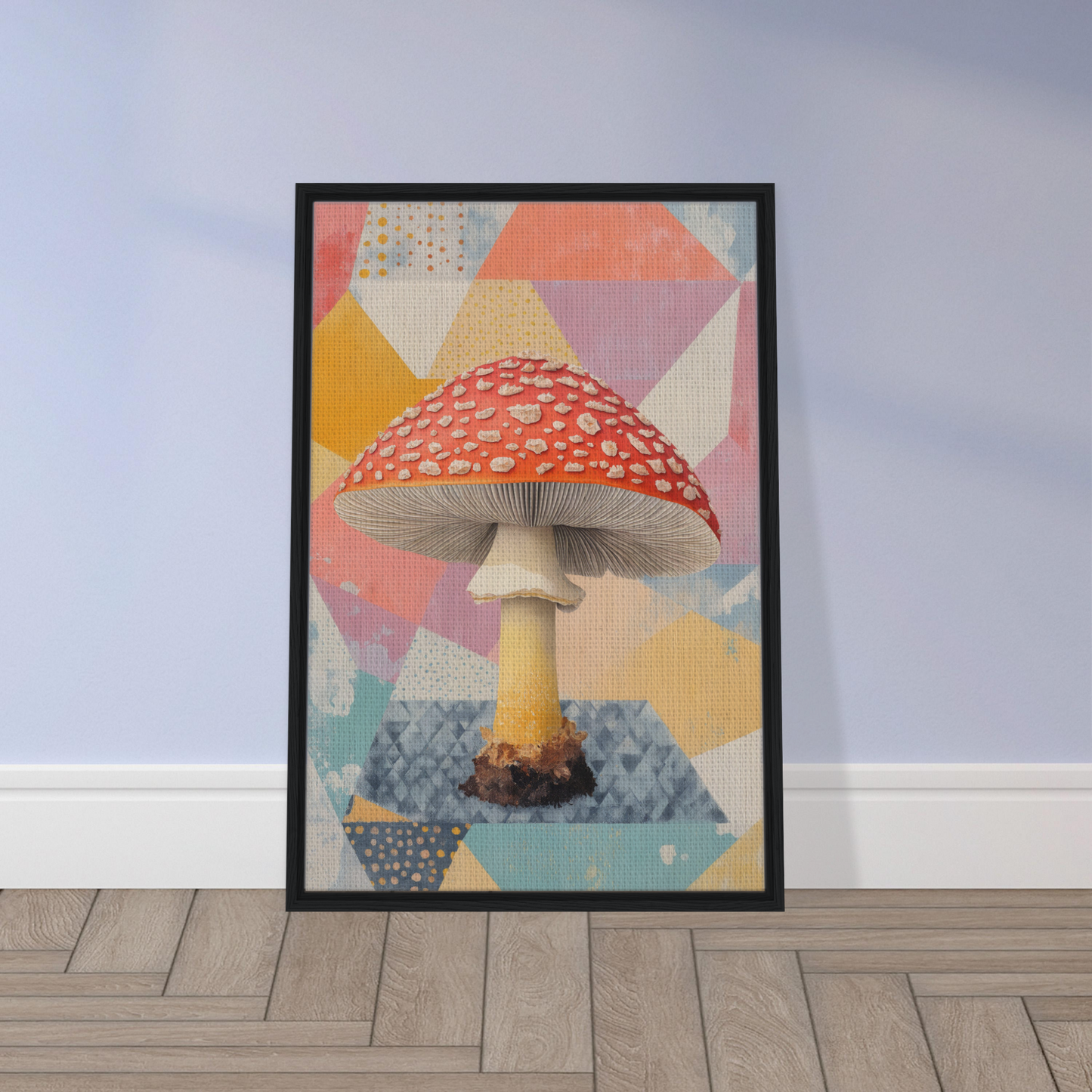 Red and white spotted Amanita Muscaria mushroom on Whimsical Psilocybe Dreaming canvas print
