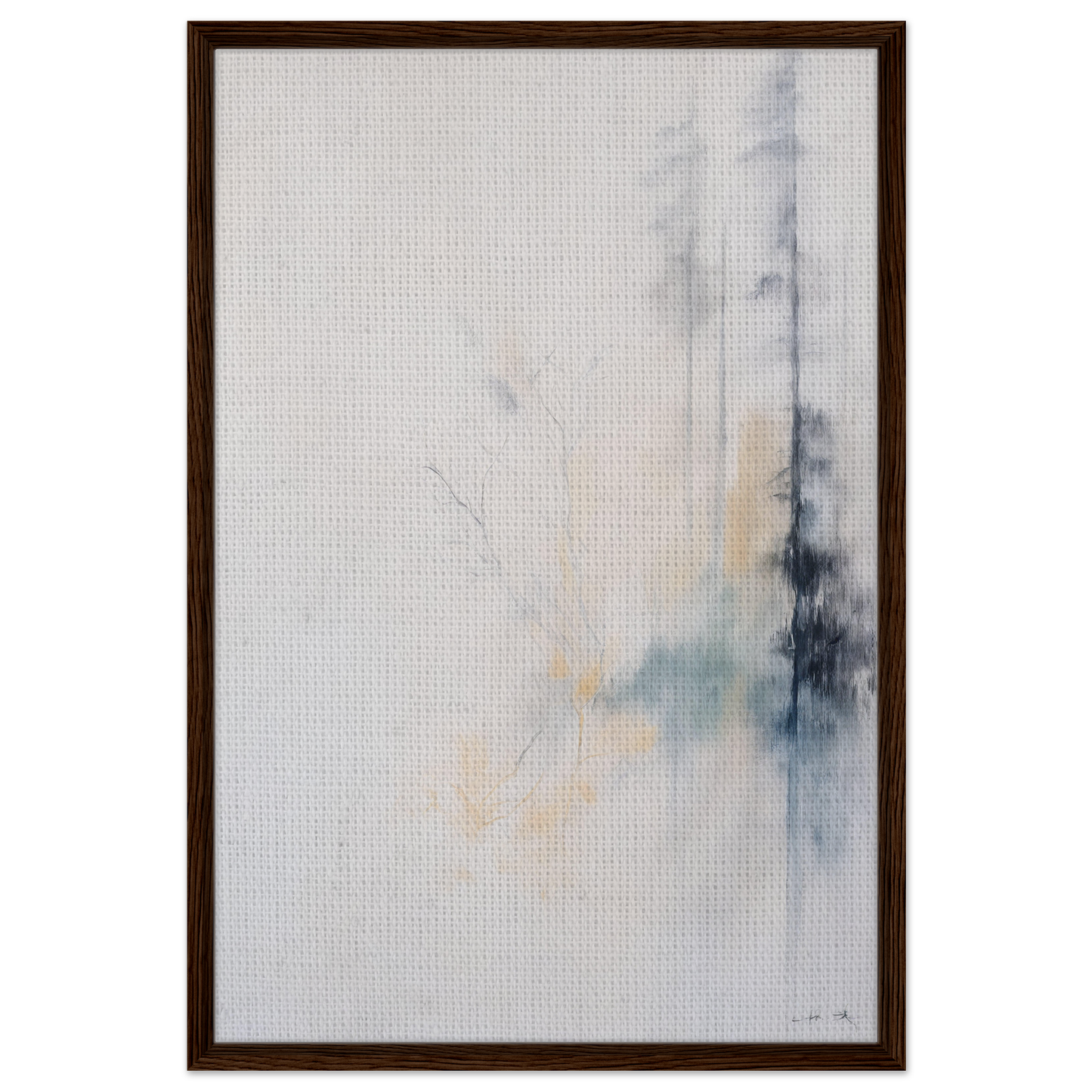 Abstract art featuring soft colors and vertical strokes in Whispering Branch Nebula framed canvas print