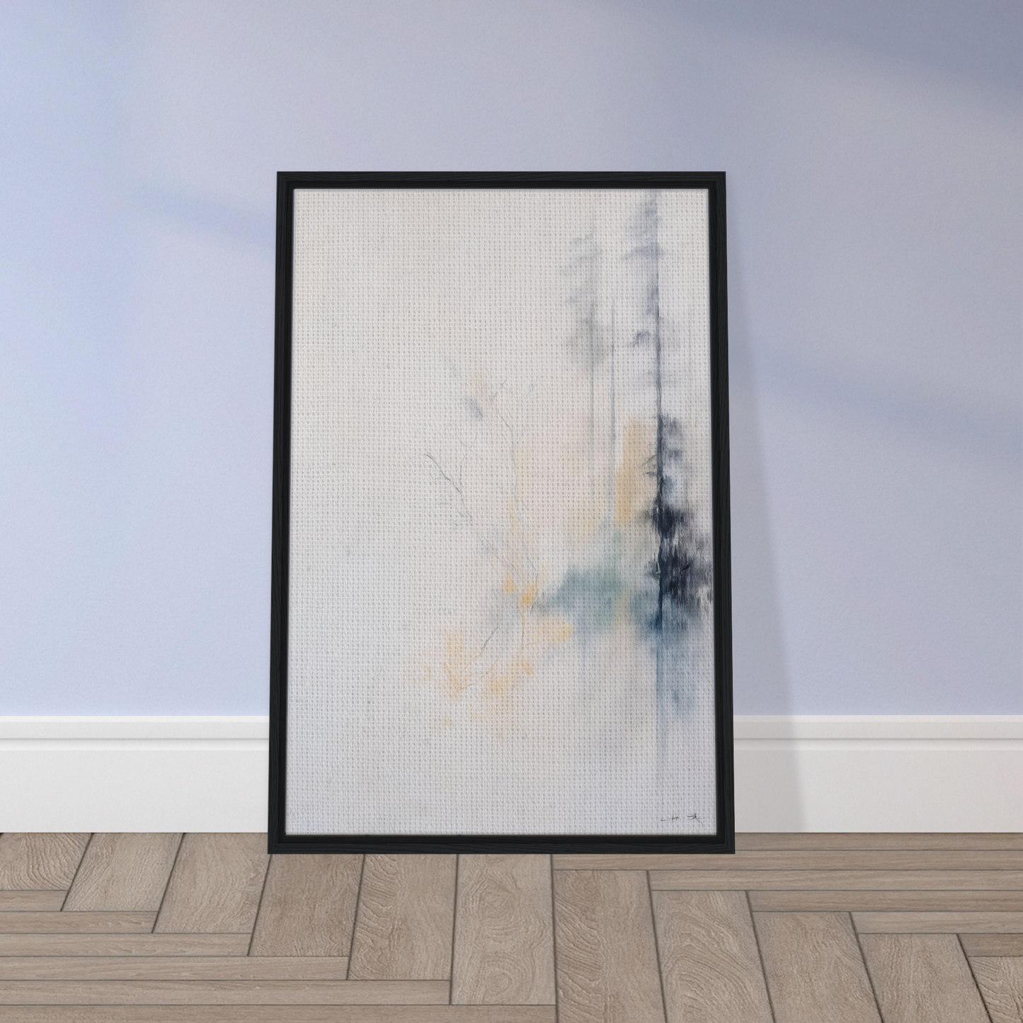 Framed canvas wall art featuring Whispering Branch Nebula in gray and yellow tones